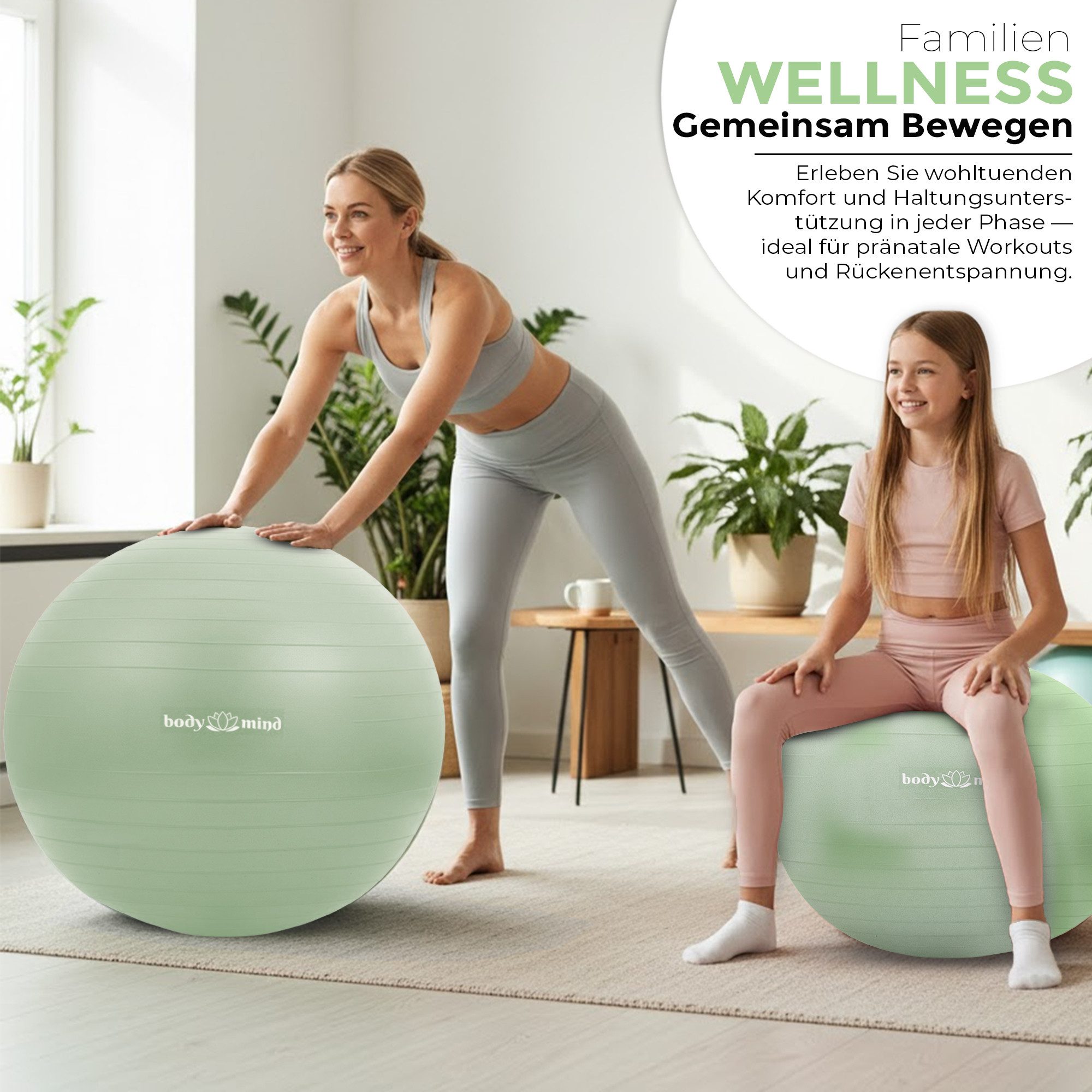 Body & Mind Gymnastikball Fitnessball Gymnastikball Yoga Pilates Ball Anti-Burst mit Pumpe