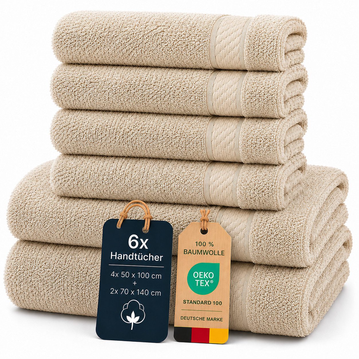 Komfortec Handtuch Set 6x Handtuch Set - 50x100 + 70x140 cm, Frottee (6-St), Frottee (6-St), Badetücher 50x100 and 70x140 cm Set, Weich, Baumwolle