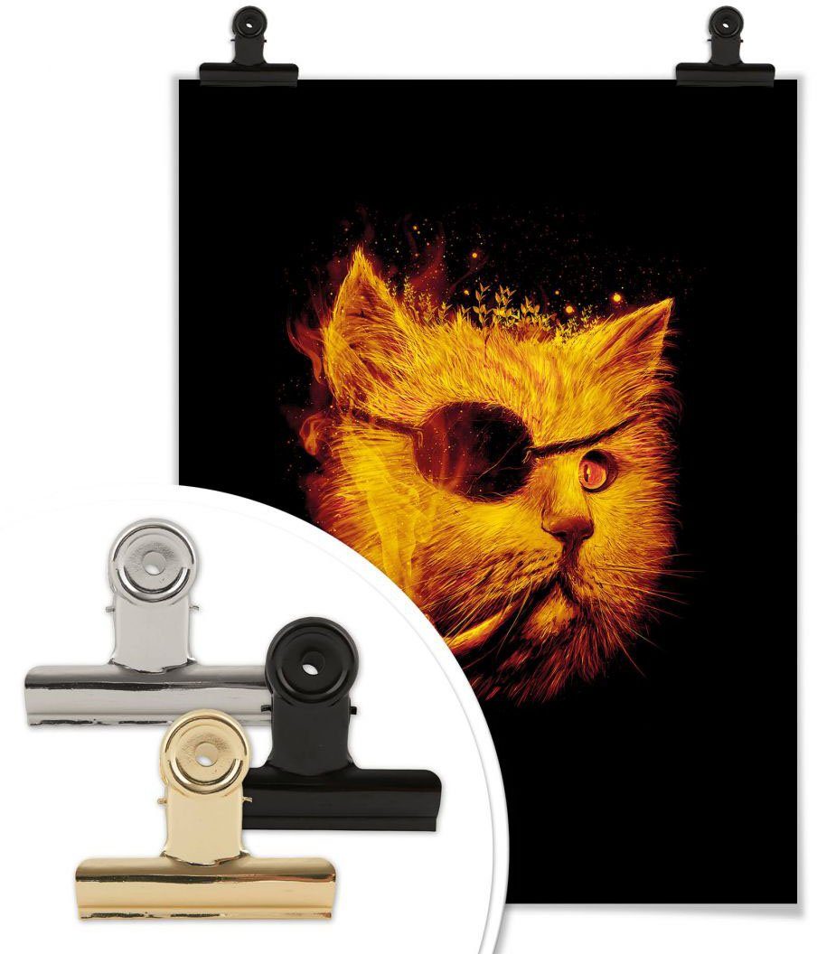 Wall-Art Poster Katze Pirat Bild, Wandposter Dedektiv Kater Tiere (1 Wandbild, Poster, St), Schwarz