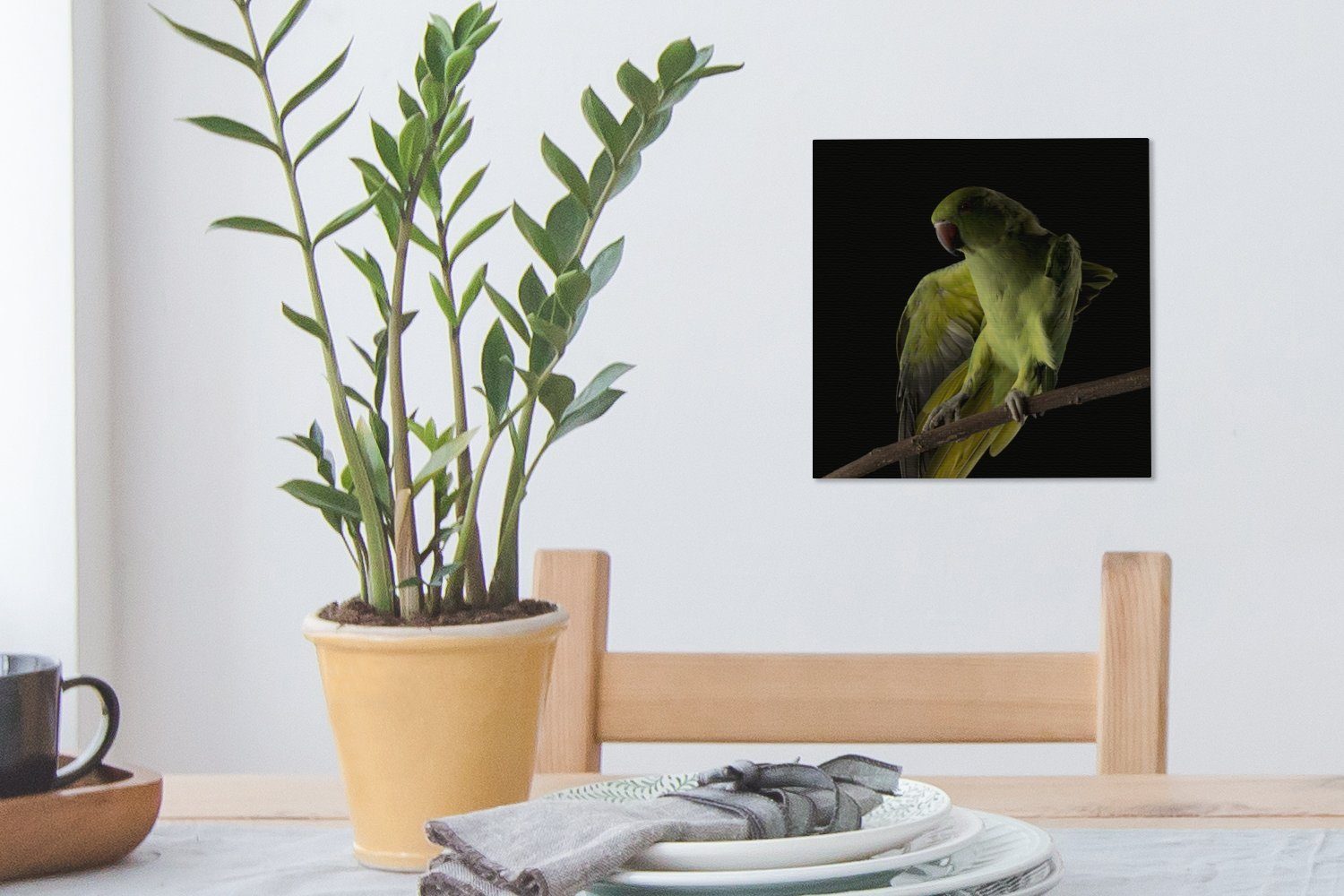 für Leinwandbild - Papagei OneMillionCanvasses® Zweig, - Bilder Vogel Schlafzimmer St), (1 Leinwand Wohnzimmer