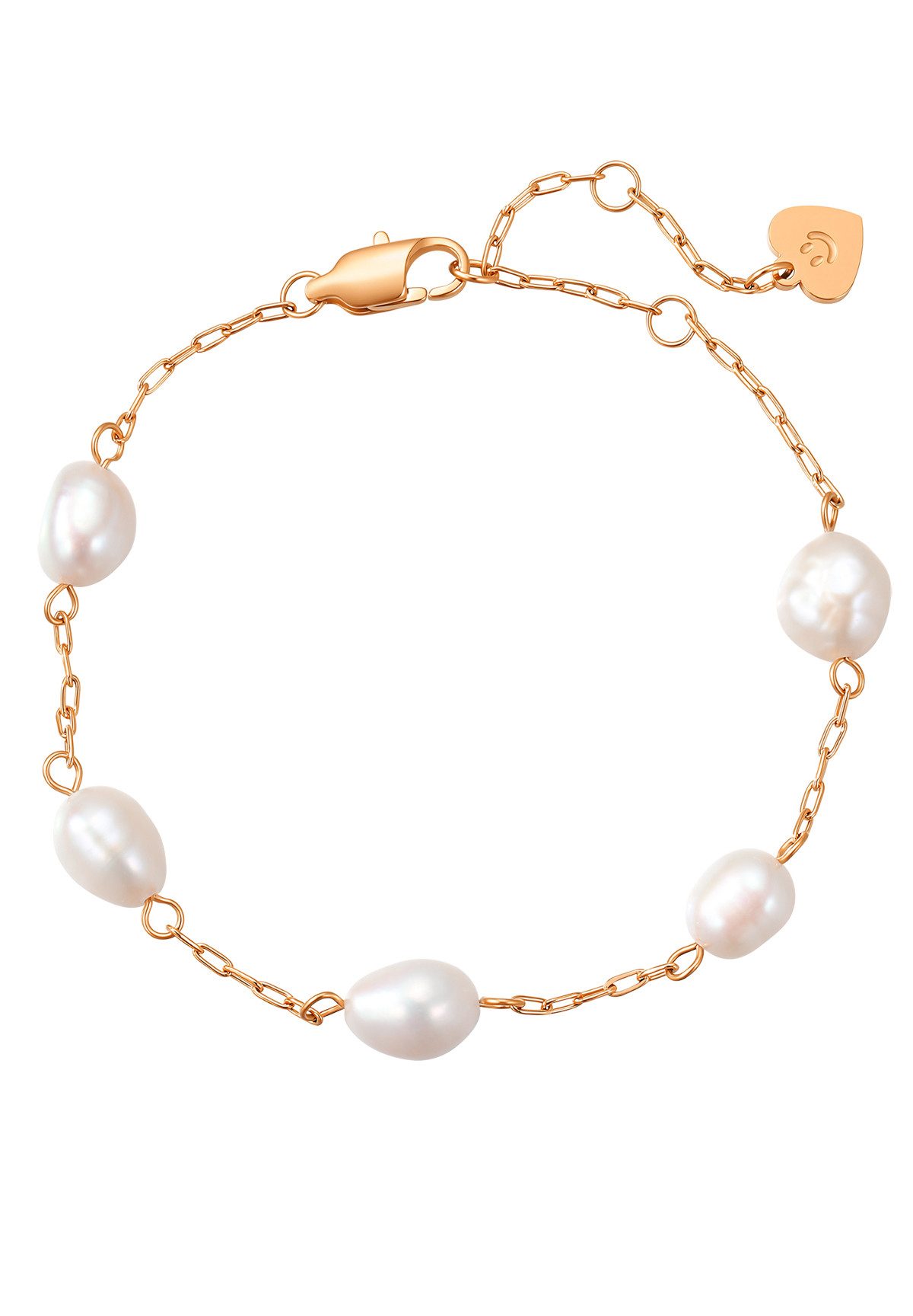 Hey Happiness Perlenarmband Süßwasserperle – Edelstahl Damen Armband wasserfest, verstellbarer Perlen-Schmuck vergoldet für Sommer & Alltag
