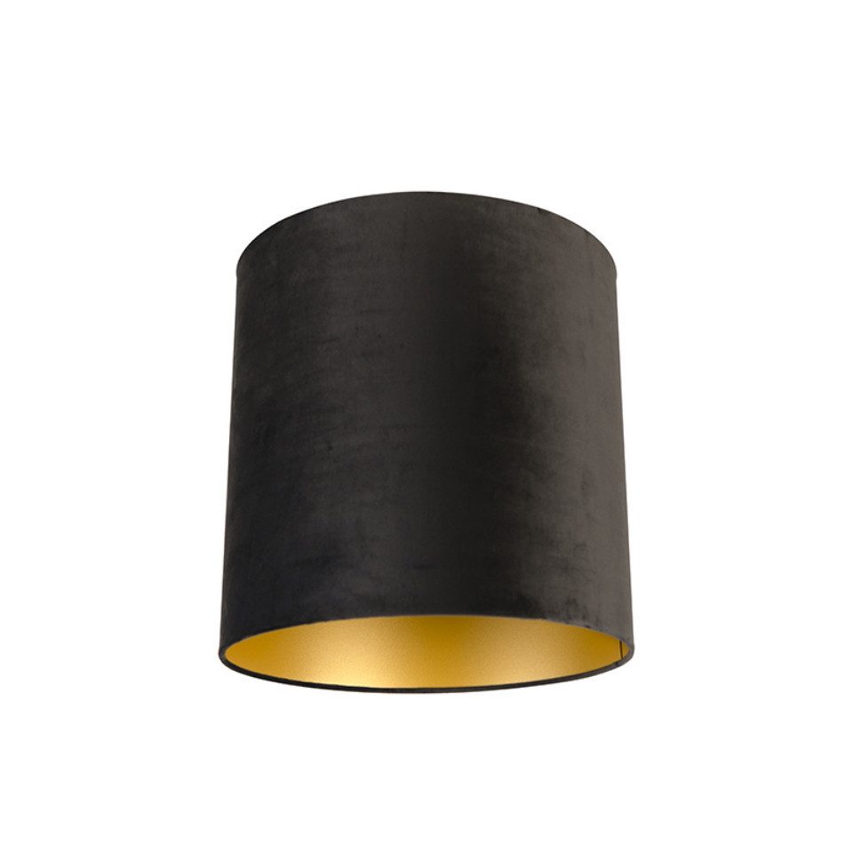Qazqa Lampenschirm Cilinder velours, QAZQA Lampenschirm, Schwarz, Textil, Modern