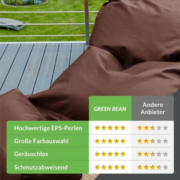 Green Bean Sitzsack XXL inklusive Pouf als Set aus Kunstleder (Indoor & Outdoor, abwaschbarer Bezug, mit), EPS Perlen Füllung ca. 180x140cm - Couch Kissen Riesensitzsack Lounge