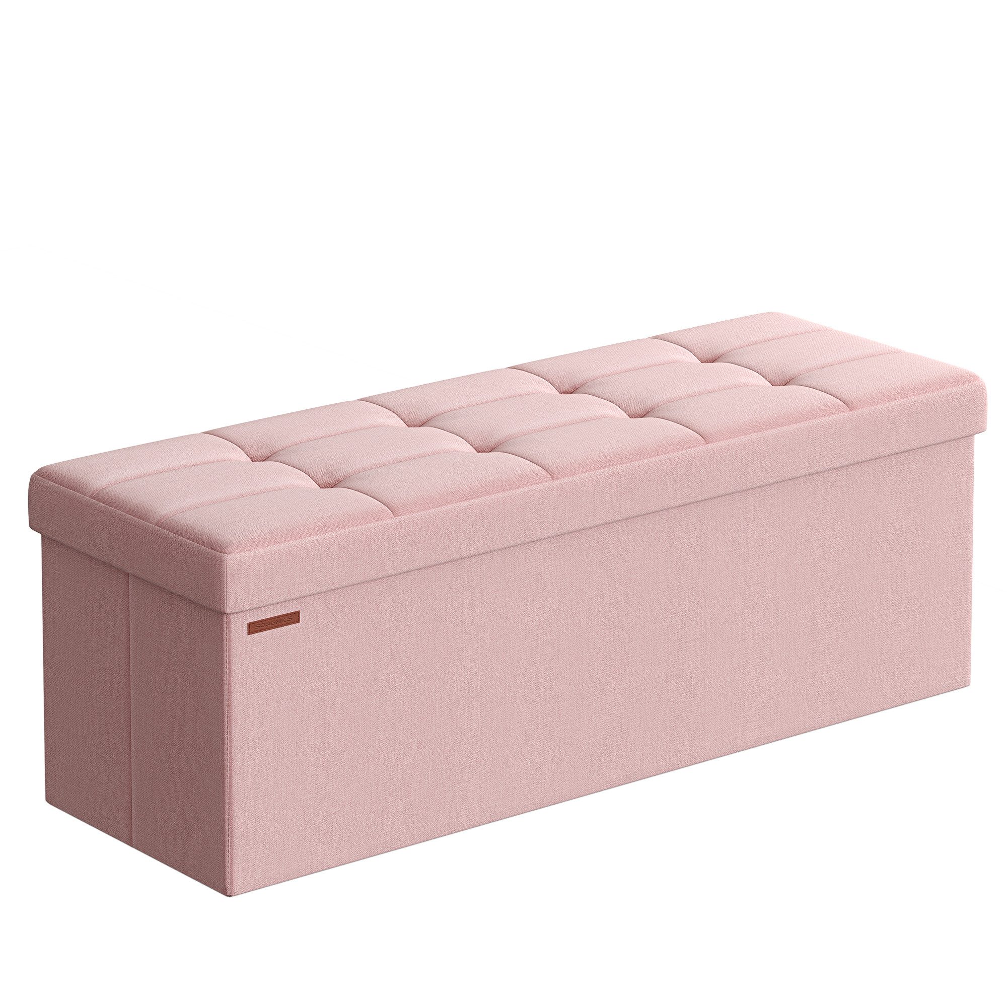 SONGMICS Sitzbank Sitzhocker mit Stauraum, klappbare, für Wohnzimmer Schlafzimmer Flur, 38 x 110 x 38 cm Fußbank, Aufbewahrungsbox, bis 300 kg belastbar