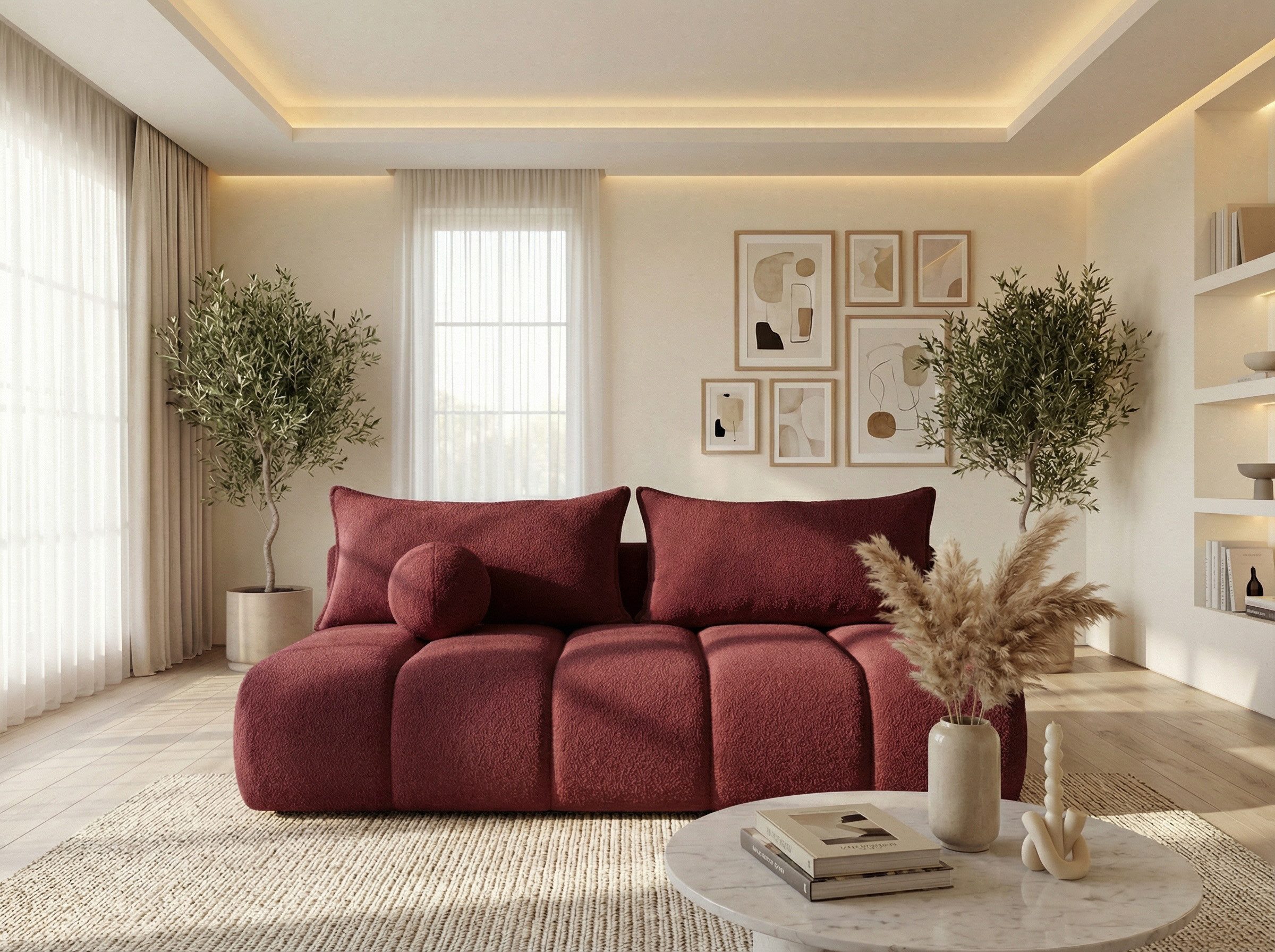 WFL GROUP Schlafsofa Milla mit Bettkasten – 3 Sitzer Couch mit Schlaffunktion, Bettfunktion, MADE IN EU, Schlaffläche 150 × 200 cm, Skandinavische Polstercouch im modernen Design – Weicher Boucle