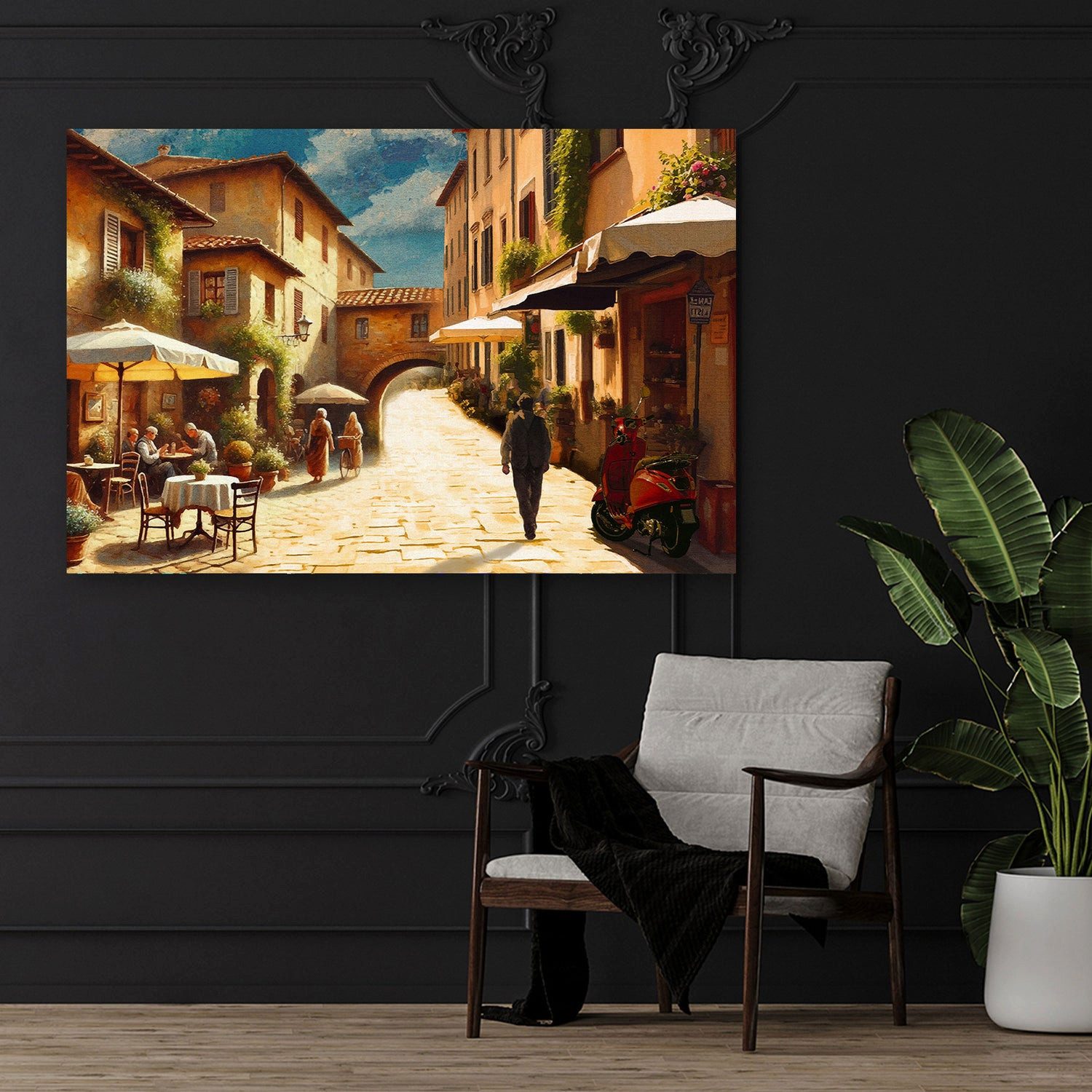 Artedinoi Leinwandbild Italienische Gasse Café mediterran Leinwandbild Wandbild XXL Deko, Italienische Gasse mit Café
