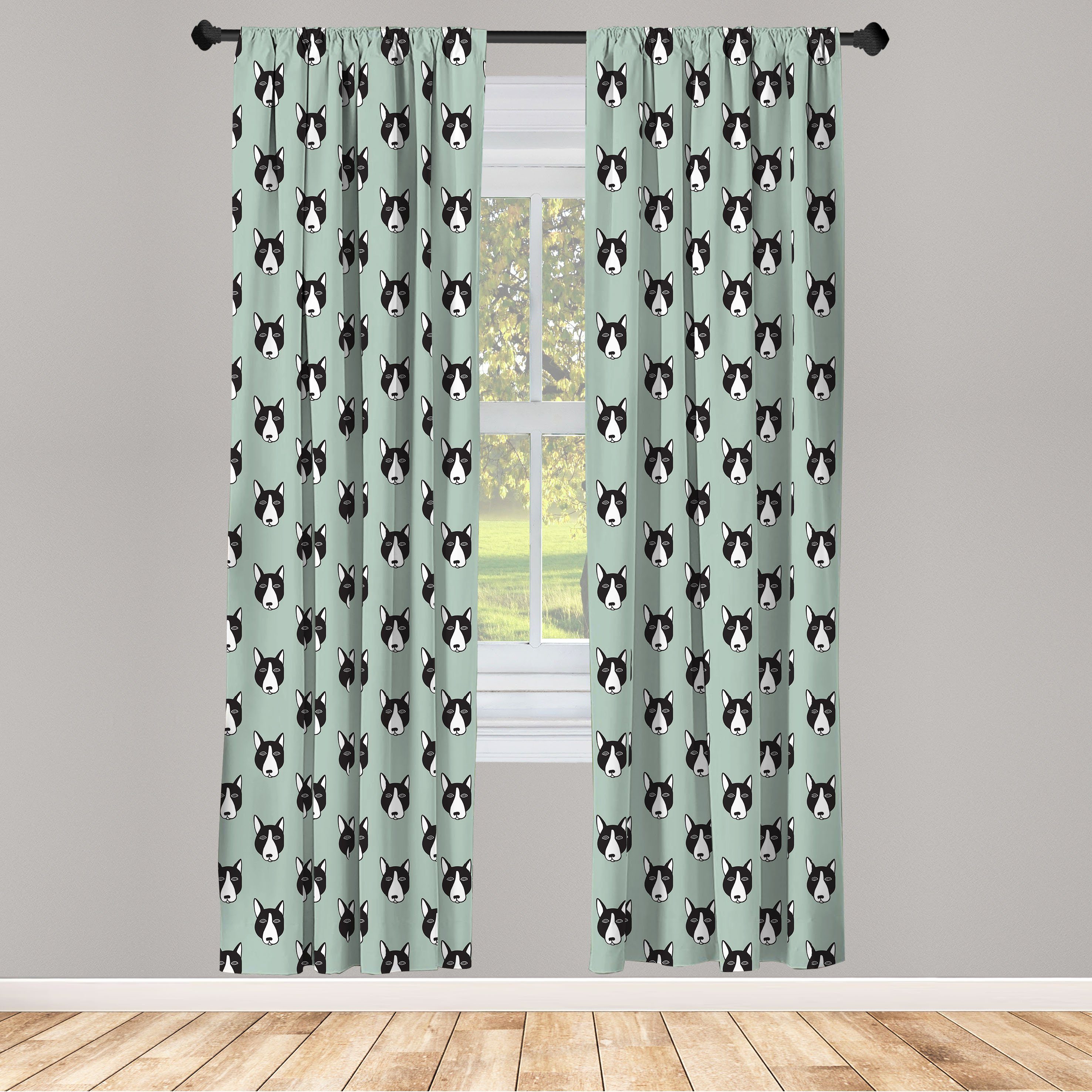 Gardine Vorhang für Wohnzimmer Schlafzimmer Dekor, Abakuhaus, Microfaser, Hunde Puppy Köpfe Muster Comical