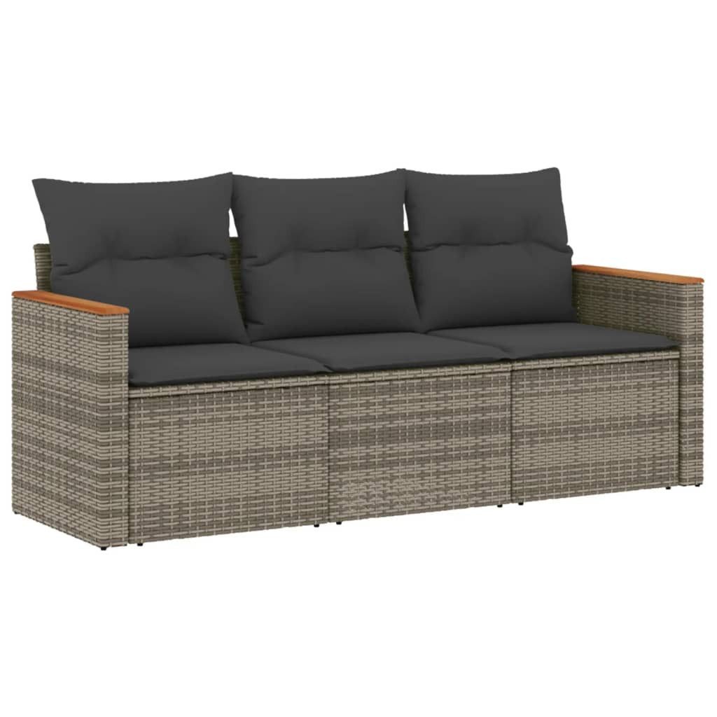 vidaXL Gartenlounge-Set 3-tlg. Garten-Sofagarnitur mit Kissen Grau Poly Rattan, (1-tlg)