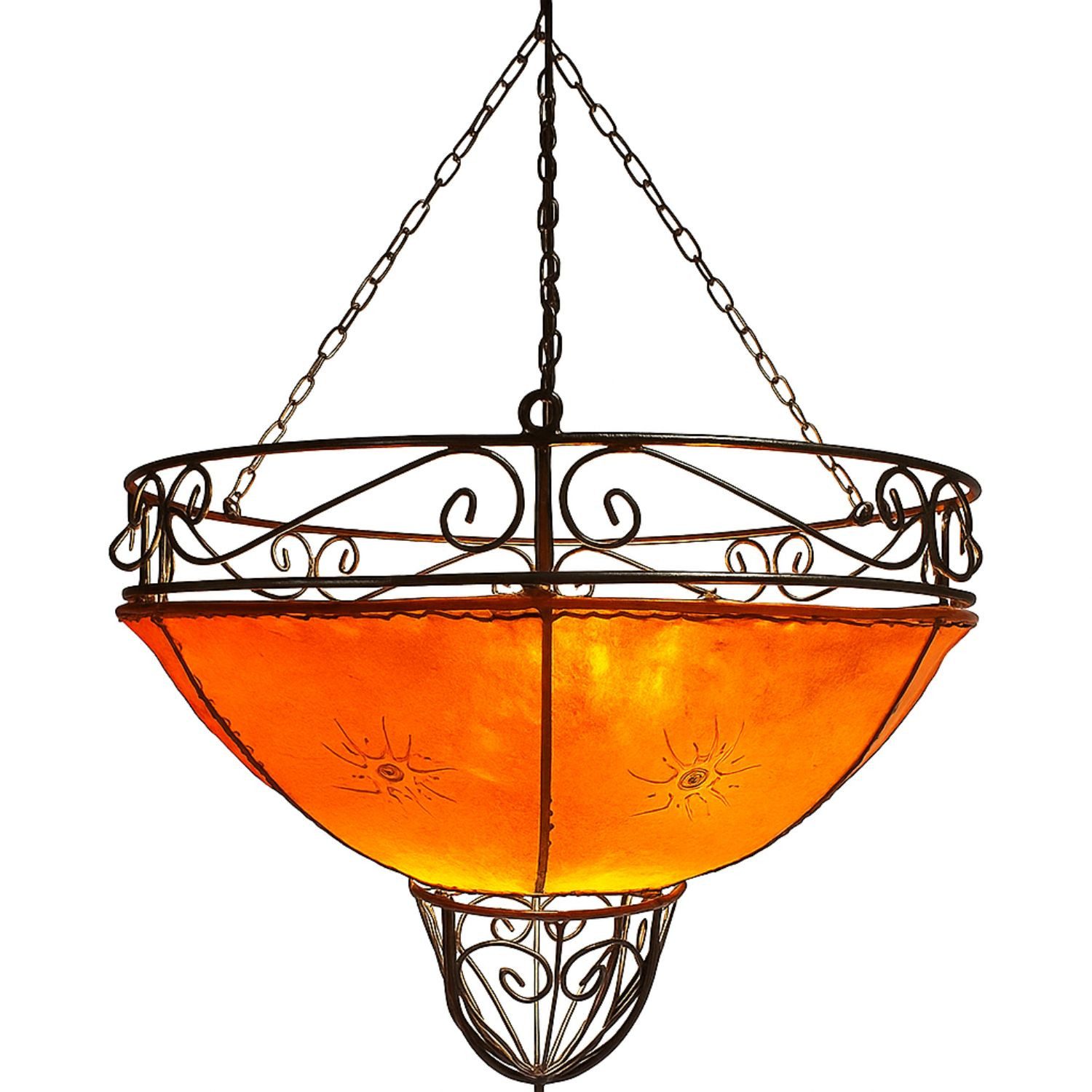 Marrakesch Orient & Mediterran Interior Pendelleuchte Marokkanische Hängeleuchte Demren modern aus Leder in Orange 45 cm, Handarbeit