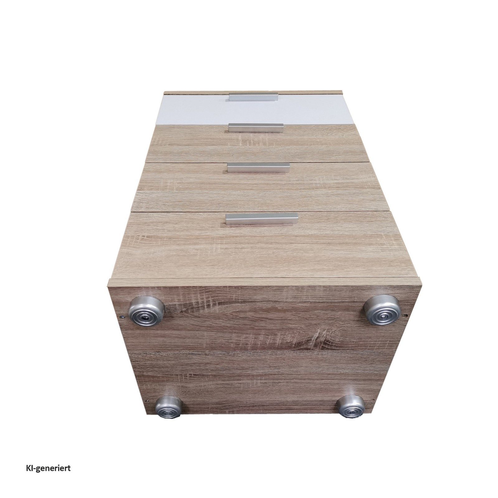 HTI-Living Nachtschrank Nachtkommode 4 Schubladen Nina Sonoma Weiß (Stück, 1-St., 1 Nachtschrank) Nachtschrank Nachttisch