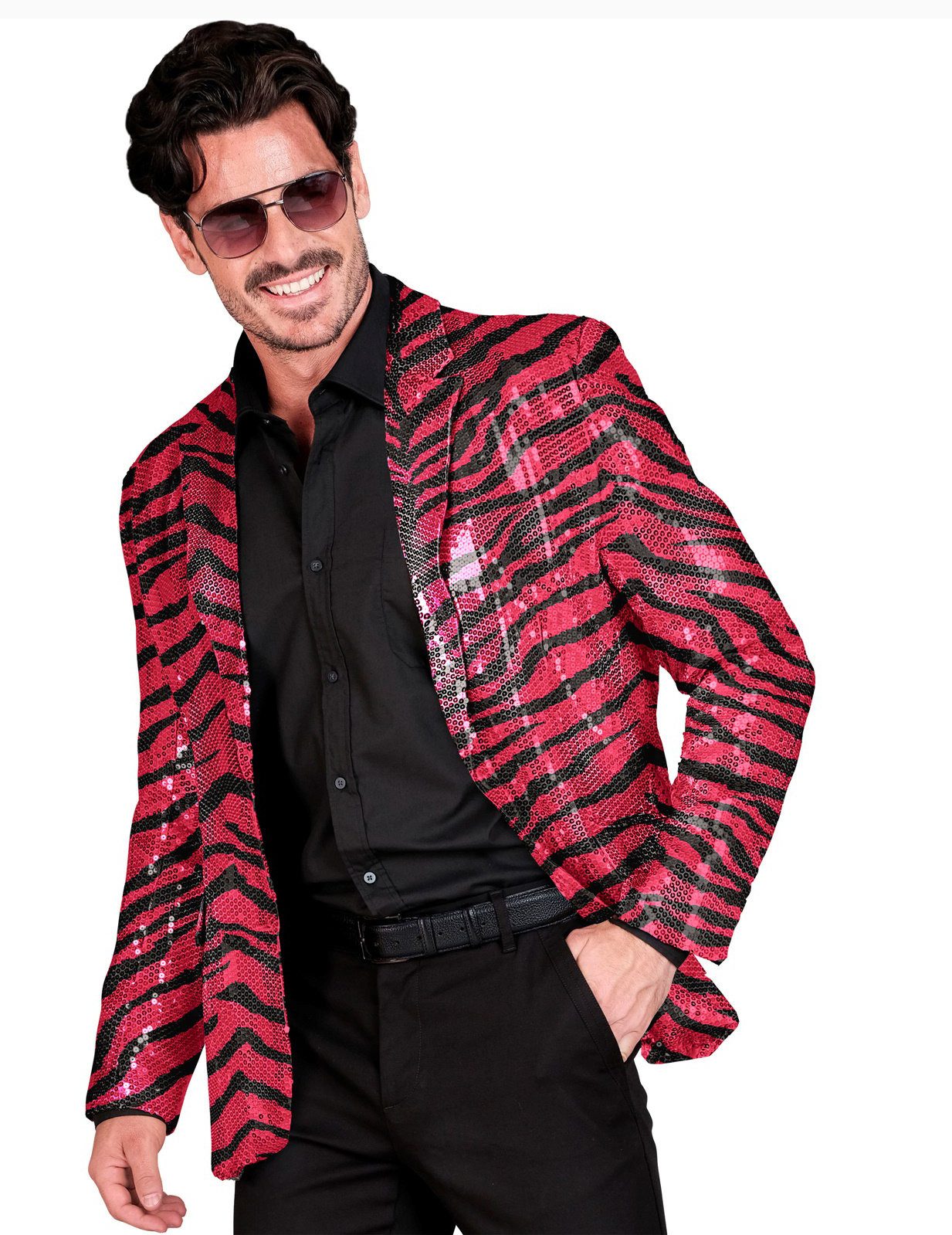 Kostüm Pailletten Anzugjacke pinkt getigert Herren