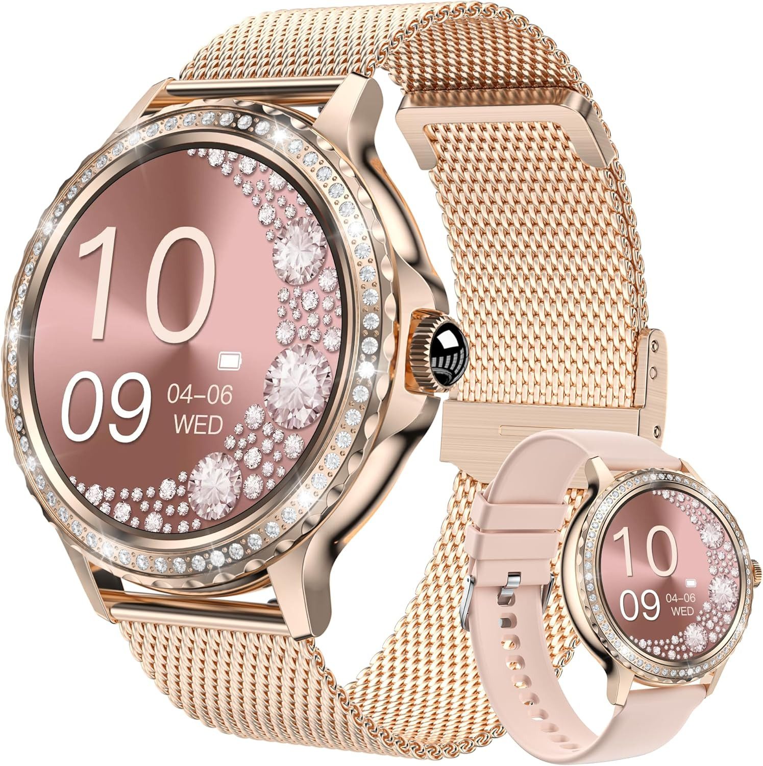 BOCLOUD Damen's IP68 wasserdichte Fitness-Tracker Telefonfunktion Smartwatch (1,3 Zoll, Android/iOS), mit austauschbarem weichem Silikonarmband, mit Blutsauerstoff Herzfrequenz Schlafüberwachung Mehrere Sportmodi