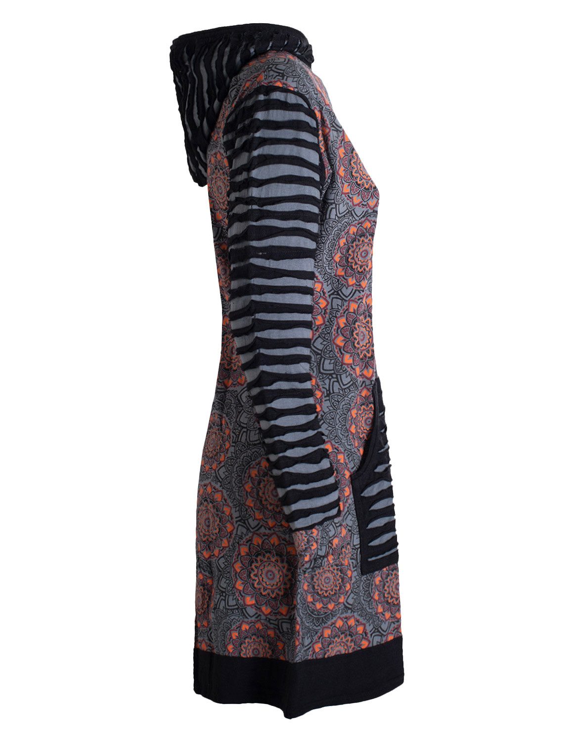 Vishes Kurzmantel Damen Blumen Mandala Jersey-Mantel Hippiemantel Kapuzenmantel Hoodie, Ethno Style