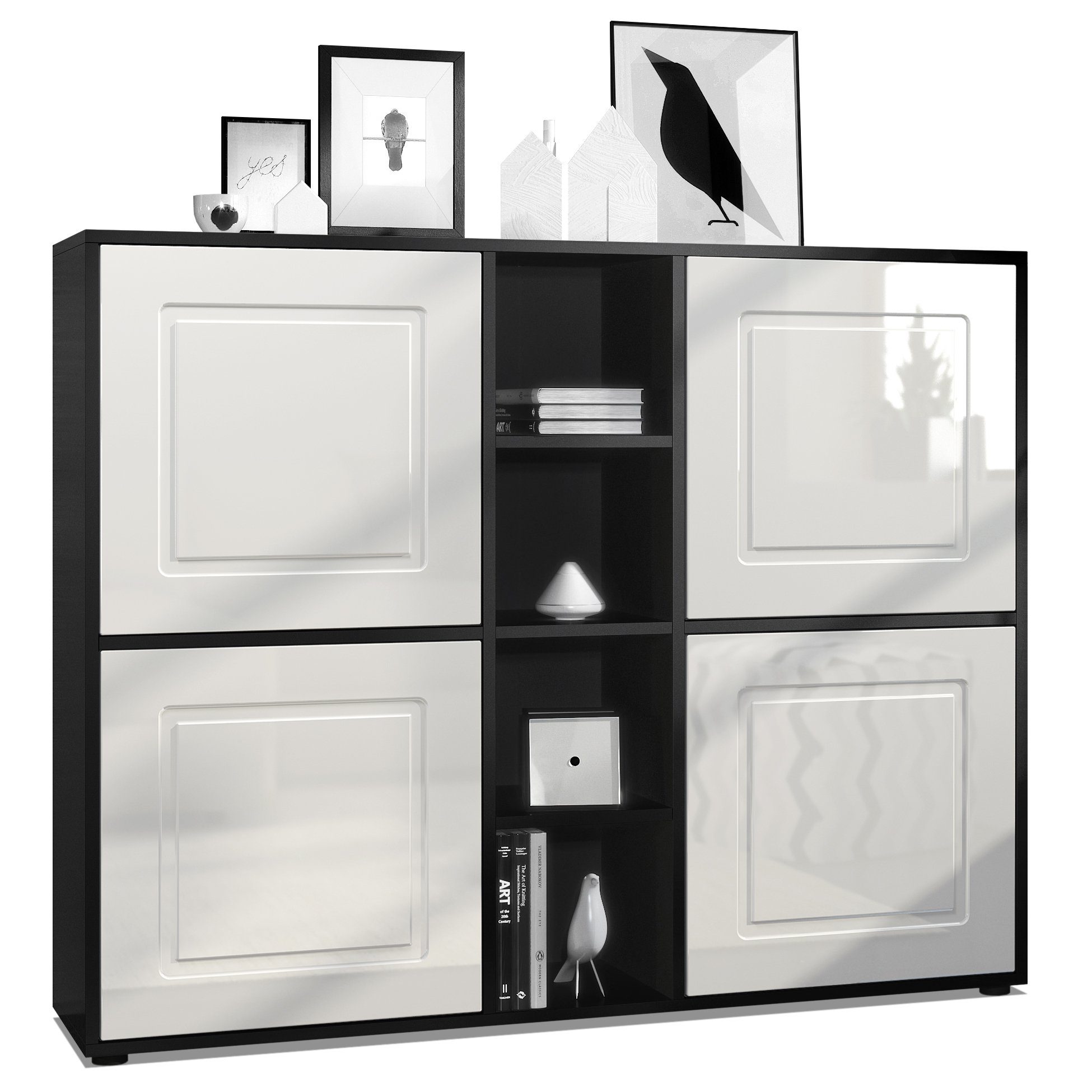 Möbelhandel Klipenstein Highboard NOAH V3, Kommode Schrank Landhaus, Korpus Schwarz matt