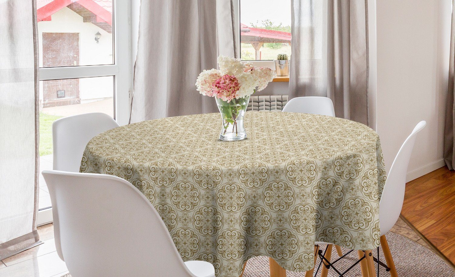 Abakuhaus Tischdecke Kreis Tischdecke Abdeckung für Esszimmer Küche Dekoration, Nostalgisch Barock Blumenmotiv | Tischdecken