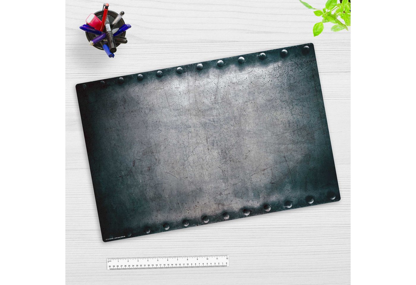 Thumbnail - cover-your-desk.de Schreibtischunterlage abwaschbar - Metallplatte Nieten - premium Vinyl - Made in Germany, (1 tlg)