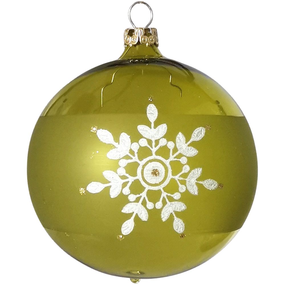 Thüringer Glasdesign Weihnachtsbaumkugel Weihnachtskugel-Set Kristallblüten moosgrün (6 St), mundgeblasen, handdekoriert