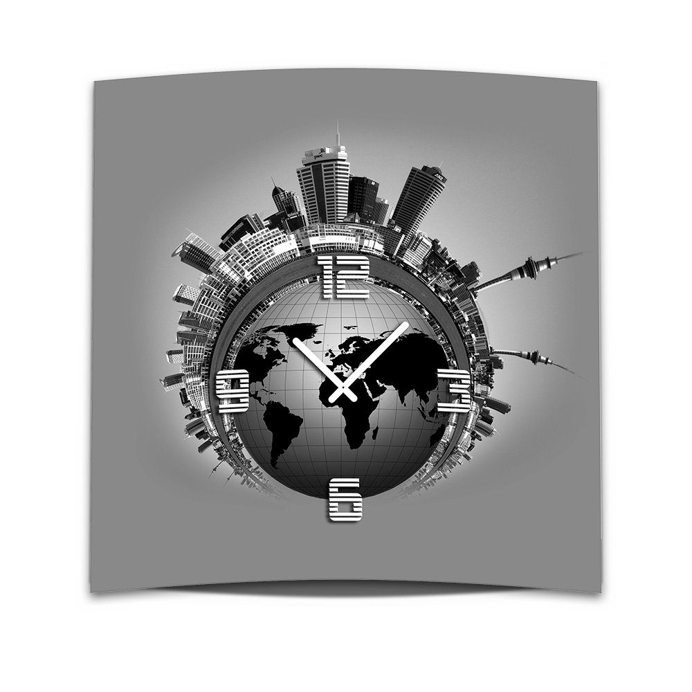dixtime Wanduhr Wanduhr XXL 3D Optik Dixtime graue Stadt 50x50 cm leises Uhrwerk GQ-00 (Einzigartige 3D-Optik aus 4mm Alu-Dibond)
