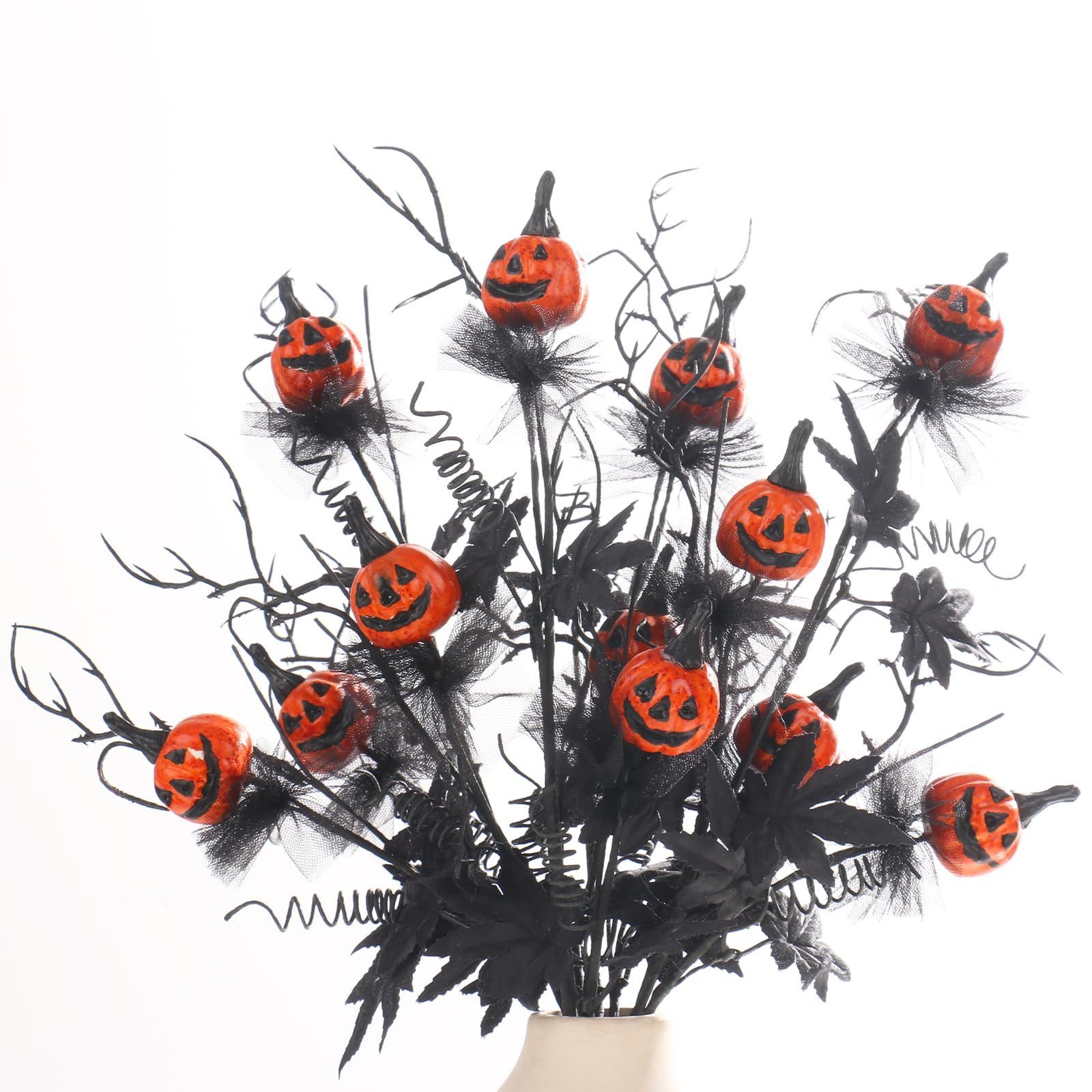 Kunstblumenstrauß 5er-Set Halloween-Dekorationen, 47cm künstliche Kürbisse, Sorvyzxn, Halloween-Zweig, Dekorationen für Zuhause, Innenbereich, Dekorationen