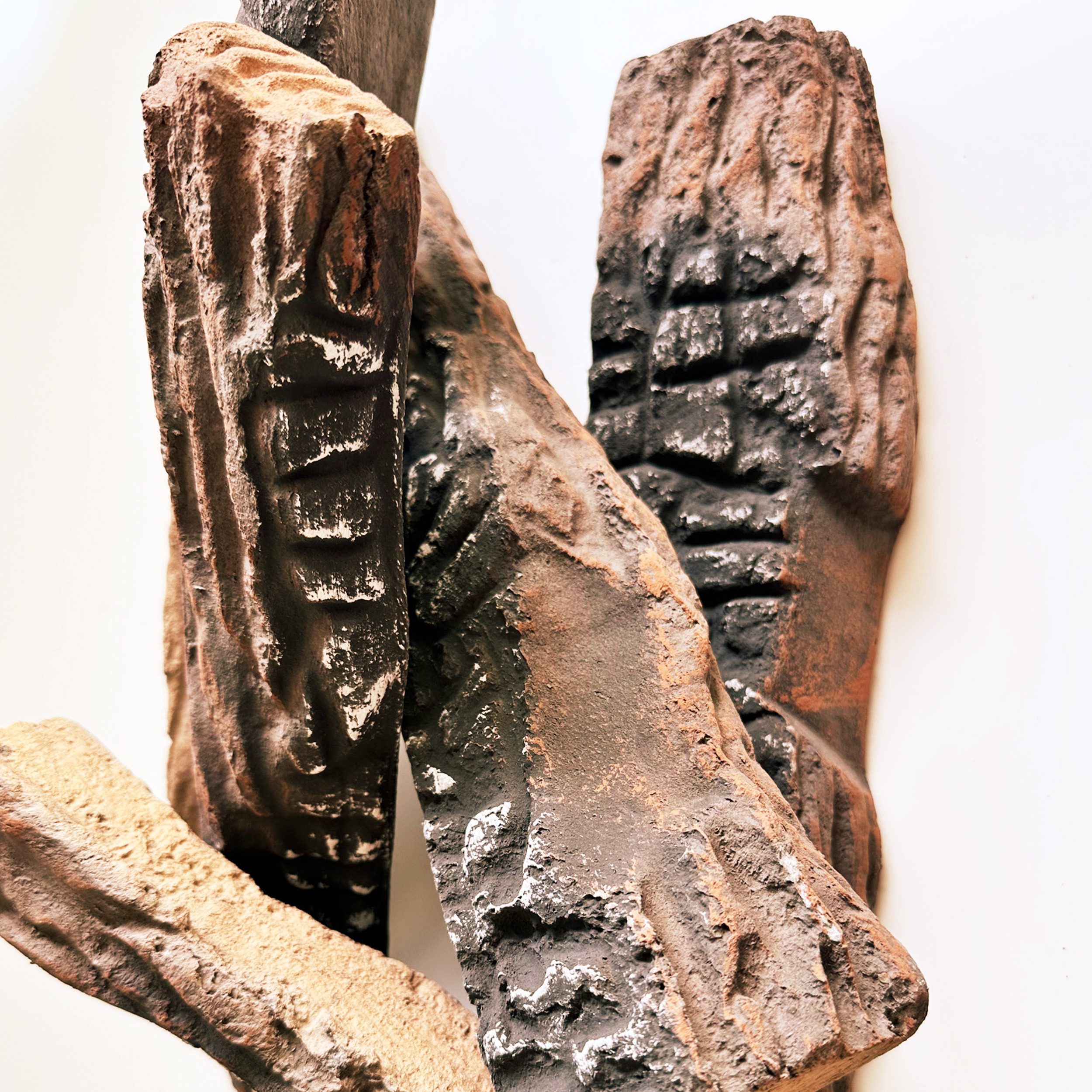 GLOW FIRE Elektrokamin Holzdekoration (5-Teilig) aus Keramik, Keramikholz, Hitzebeständig, Flexibel