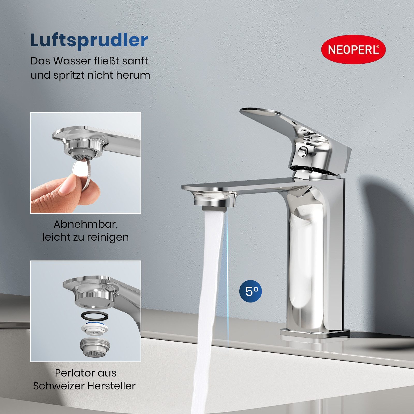 EMKE Waschtischarmatur Kurz Waschtischarmatur Messing Mischbatterie,Armatur Waschbecke Einhandmischer Waschbecken Armatur Verchromt, Messing