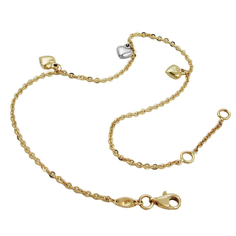 Schmuck Krone Fußkette Fußkette, Anker mit 3 Herzen, 9Kt GOLD 25cm, Gold 375