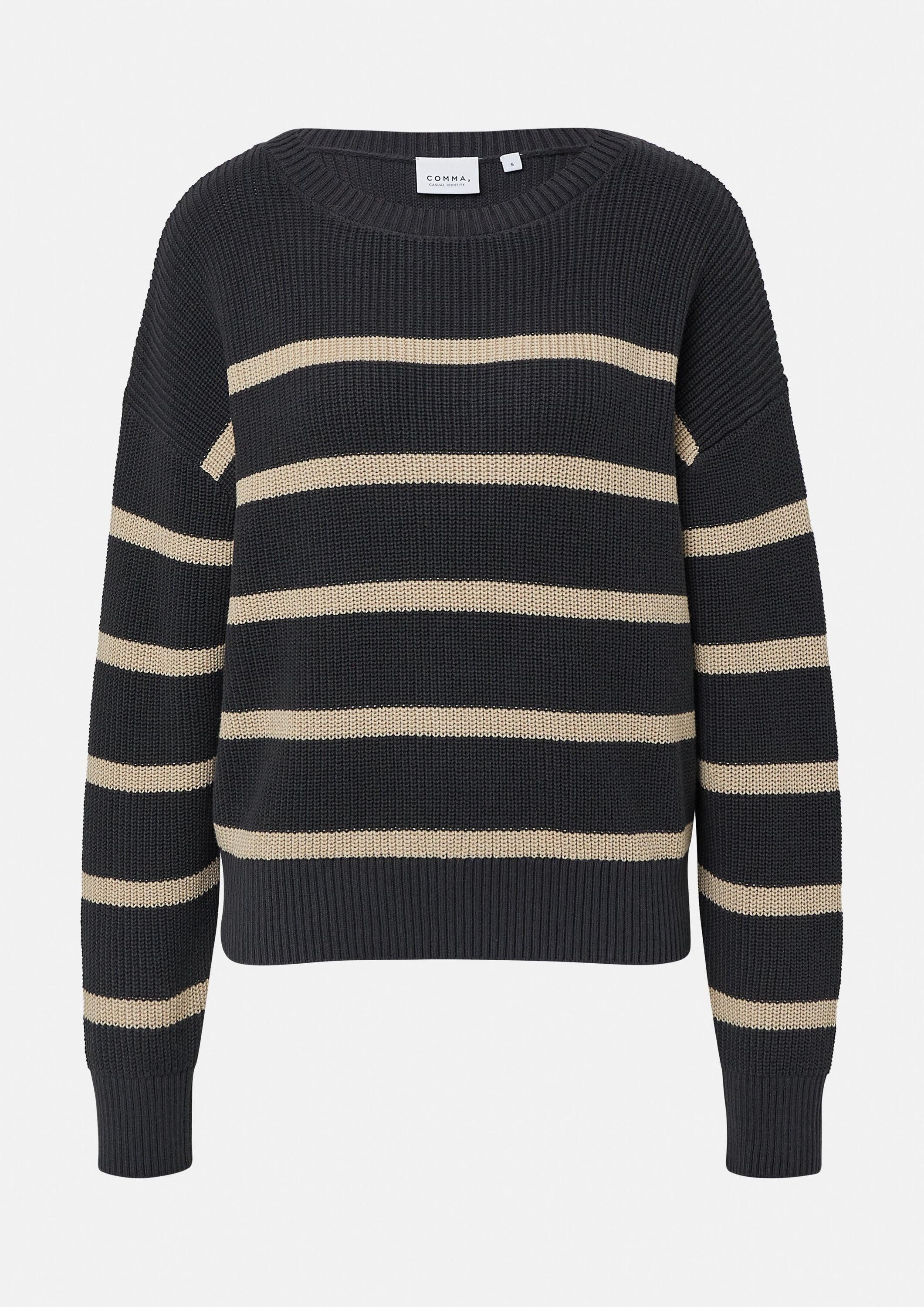 comma Longpullover Strickpullover Gestreifter Strickpullover aus Baumwolle