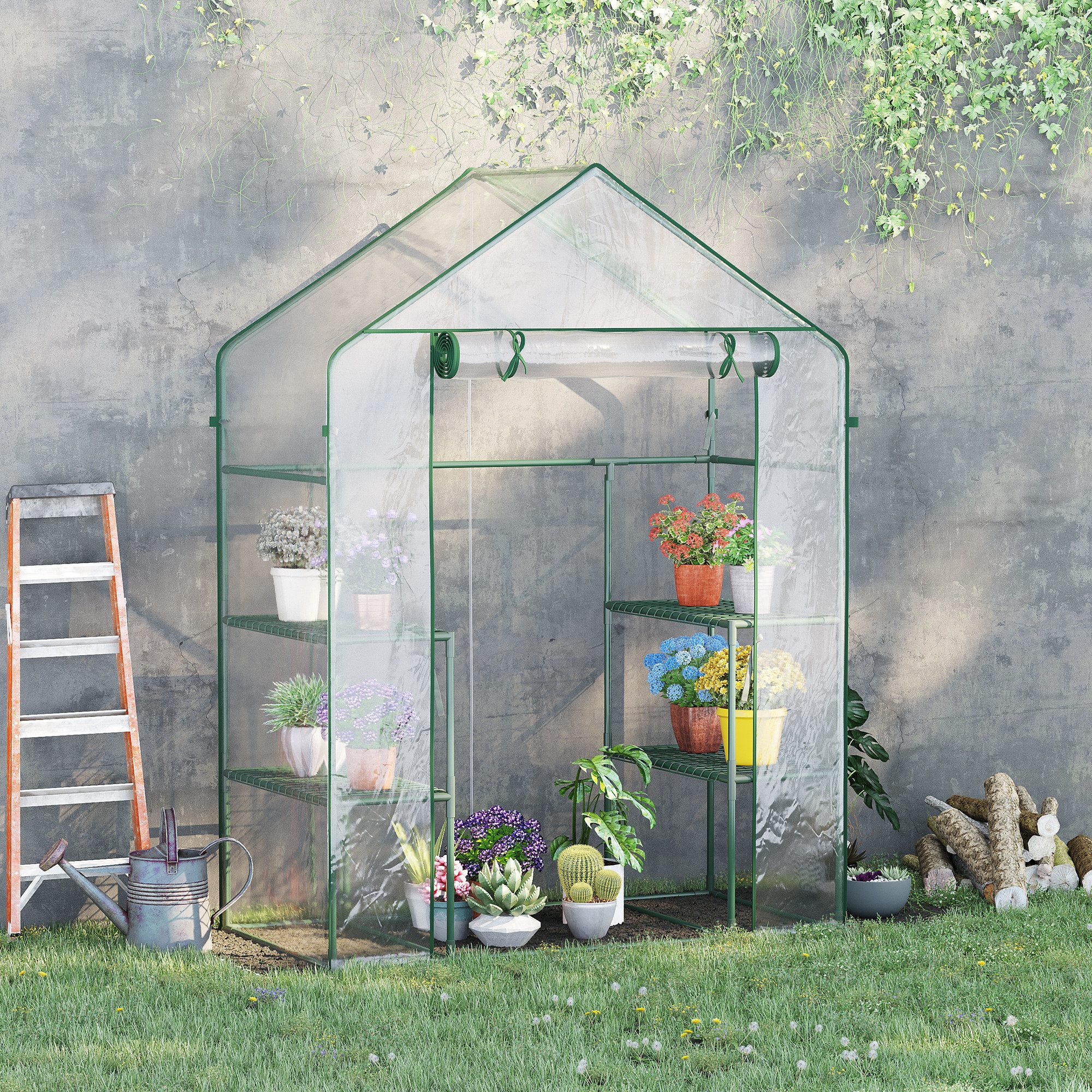 CHICFURN Gewächshaus Begehbares Tomatenpflanzenhaus mit 6 Regalen, BxTxH: 142,00 x 73,00 x 195,00 cm, Packung, Transparent für Garten und Pflanzen, 142 × 73 × 195 cm