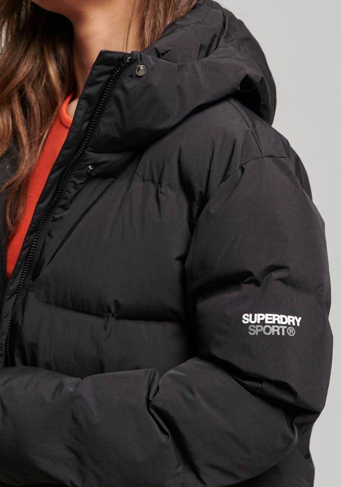 Superdry Steppmantel HOODED LONGLINE Black JACKET PUFFER