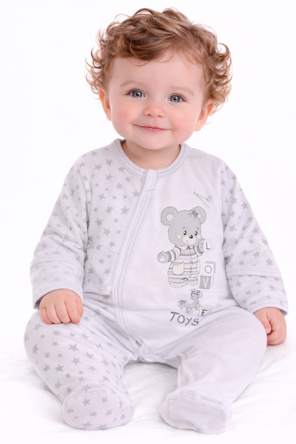 La Bortini Strampler Schlafstrampler Schlafoverall Baby Schlafanzug in Weiß mit Bärchen