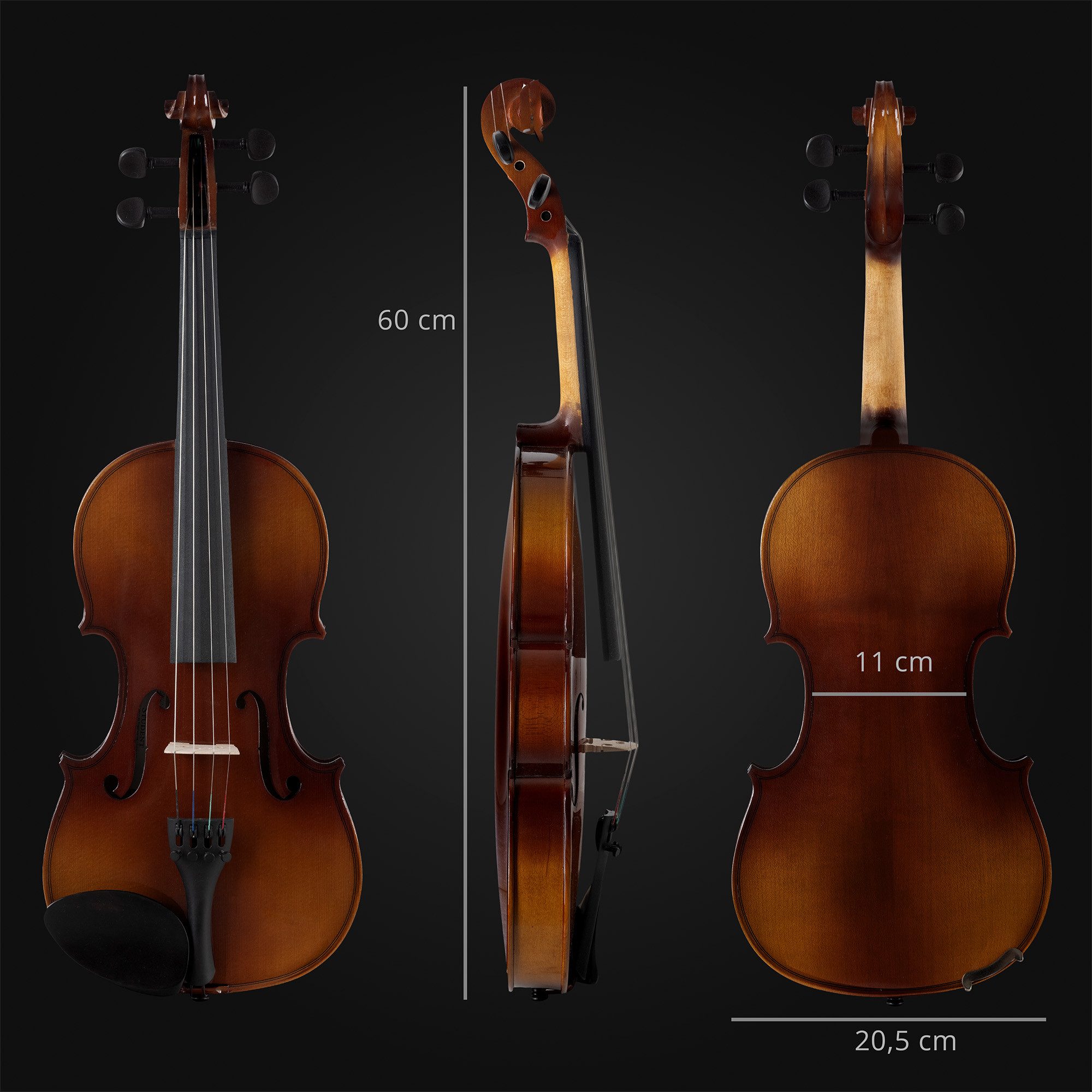 Classic Cantabile Violine Student Violinenset, Student-Set, Inkl. Etui, Bogen und Kolofonium, Aus massivem Fichtenholz geschnitzte Decke