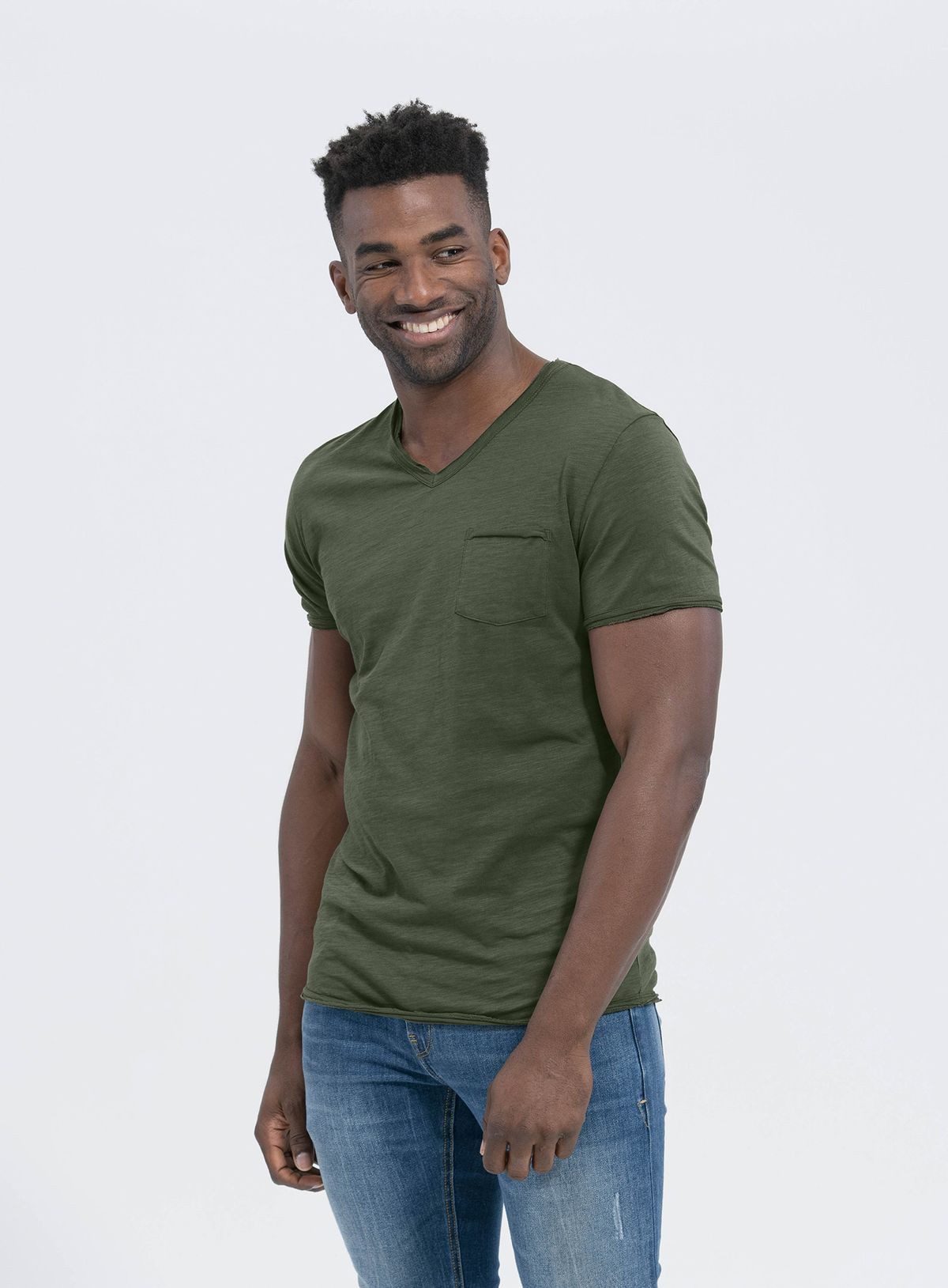 Key Largo T-Shirt Water vintage Look uni Basic MT00780 V-Ausschnitt unifarben kurzarm slim fit – Bild 3 von 5