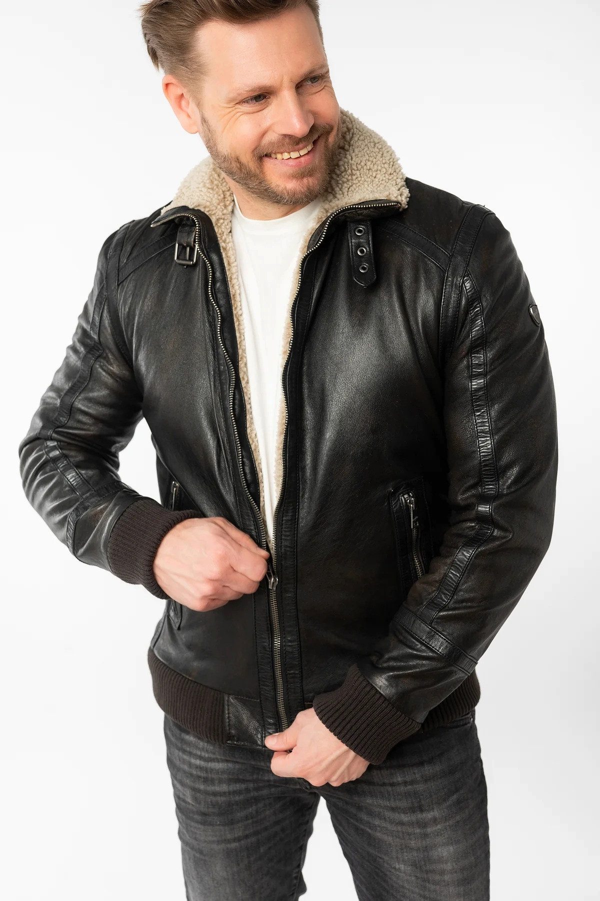 Mauritius Lederjacke MMFyol mit gefüttertem Stehkragen günstig online kaufen