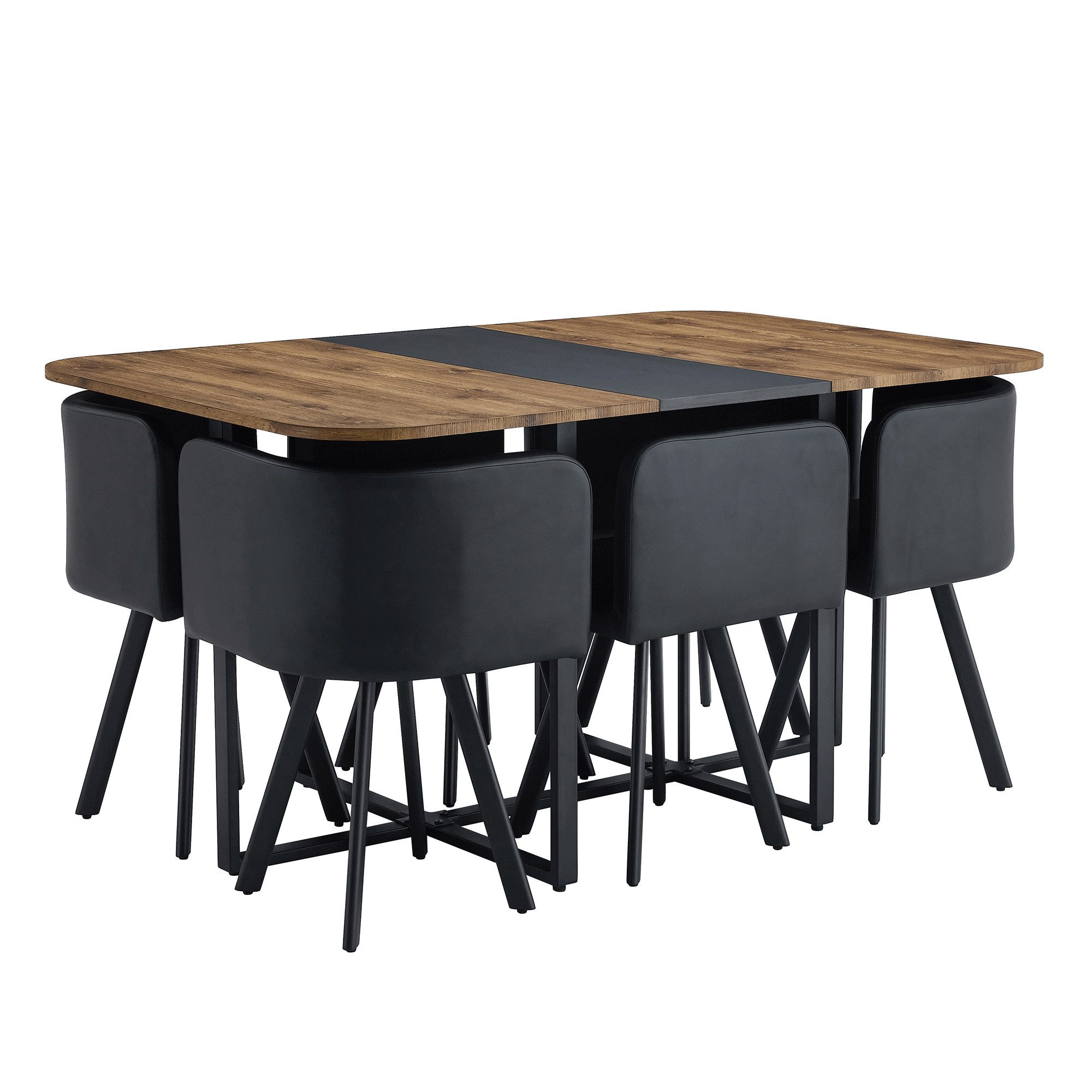 ANYSUN Essgruppe Esstisch-Set,Esstisch mit 6 Stühlen, für 4-6 Personen, (Set, 7-tlg,Tisch mit Holzmaserung-Oberfläche & schwarzem Metallgestell, Tisch mit 6 Stühlen), Esszimmerstuhl,rechteckig Küchentisch,ideal für Küche & Wohnzimmer