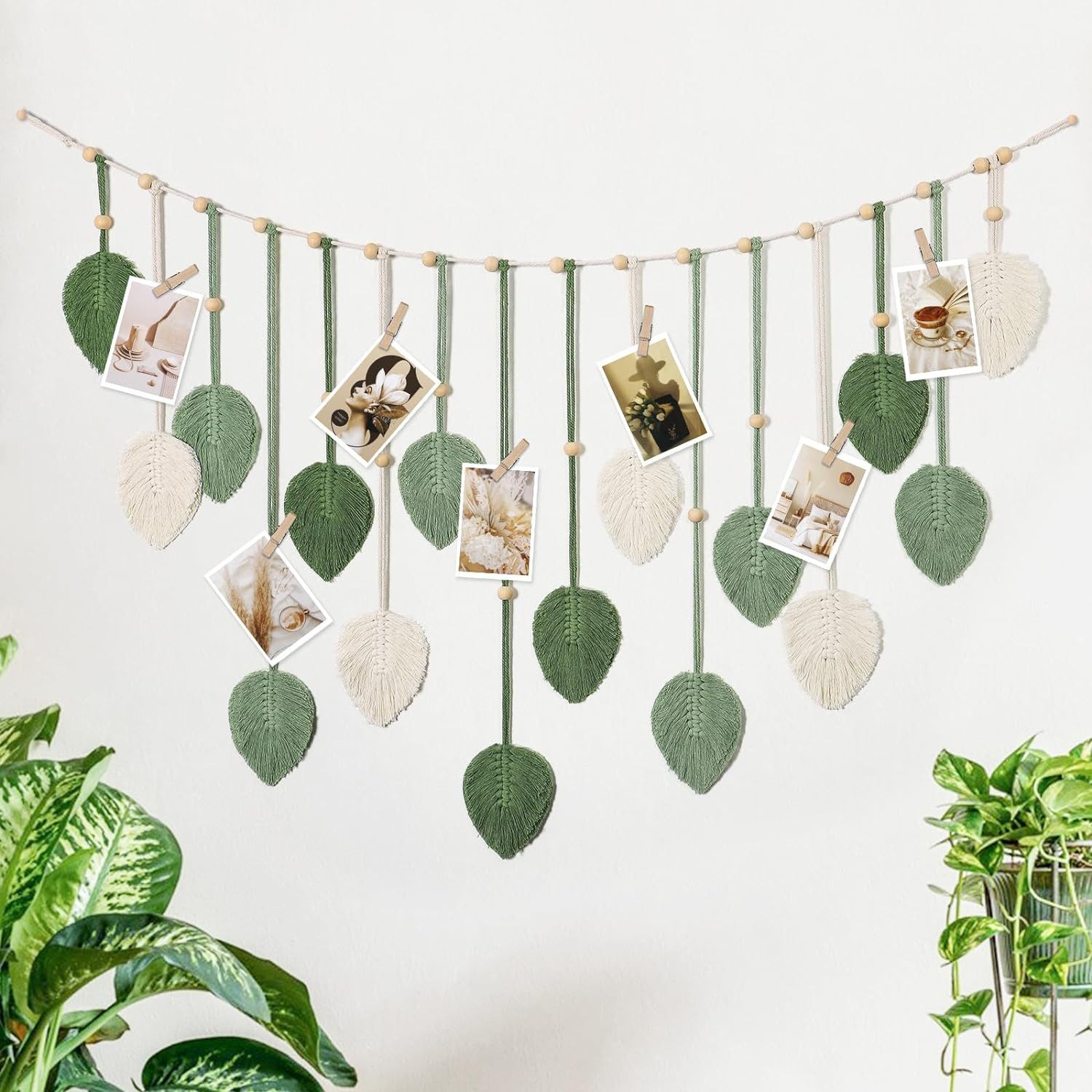 Coonoor Wanddekoobjekt Makramee Wandbehang Wandteppich Groß Boho Deko Makramee Blätter, Wandteppich Gewebtes Wandbehang Dekor für Schlafzimmer Wohnzimmer – Bild 5 von 5