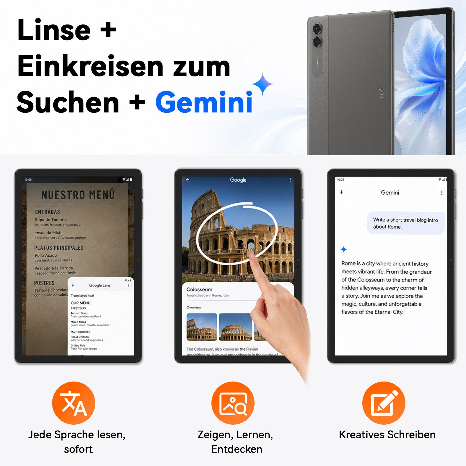 KOBONA T70 11 Zoll Android 16 256GB mit Tastatur & Stift Tablet (Android 16, 90Hz, 8000mAh, octa-core, 32(8+24)GB, Gemini KI)