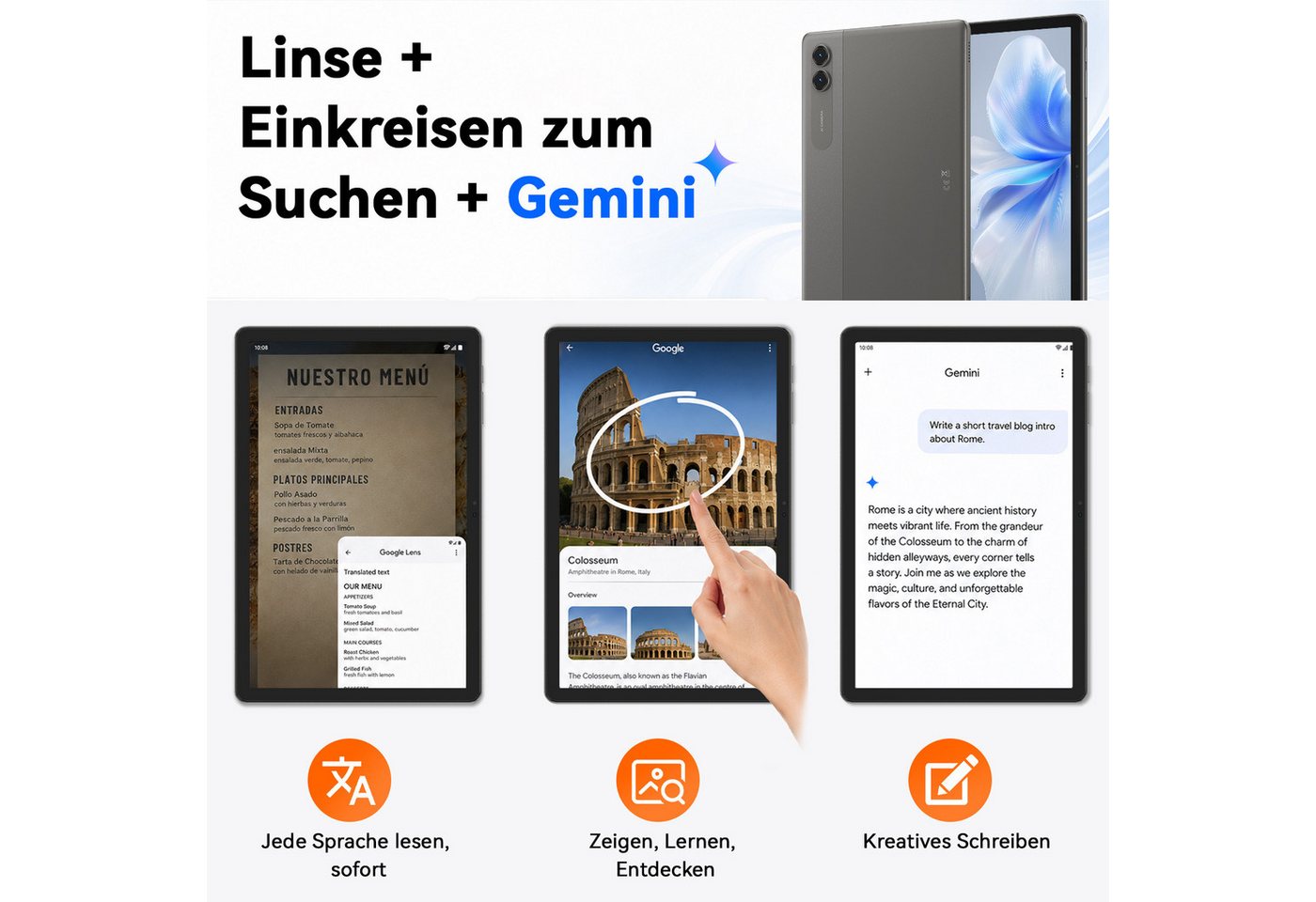 KINGRID 11" WiFi Android 16 256GB 8000mAh mit Tastatur, Maus, Stift, Kopfhörer Tablet (11", 256 GB, Android 16, 90Hz, octa-core, 32(8+24)GB, Gemini KI) grau