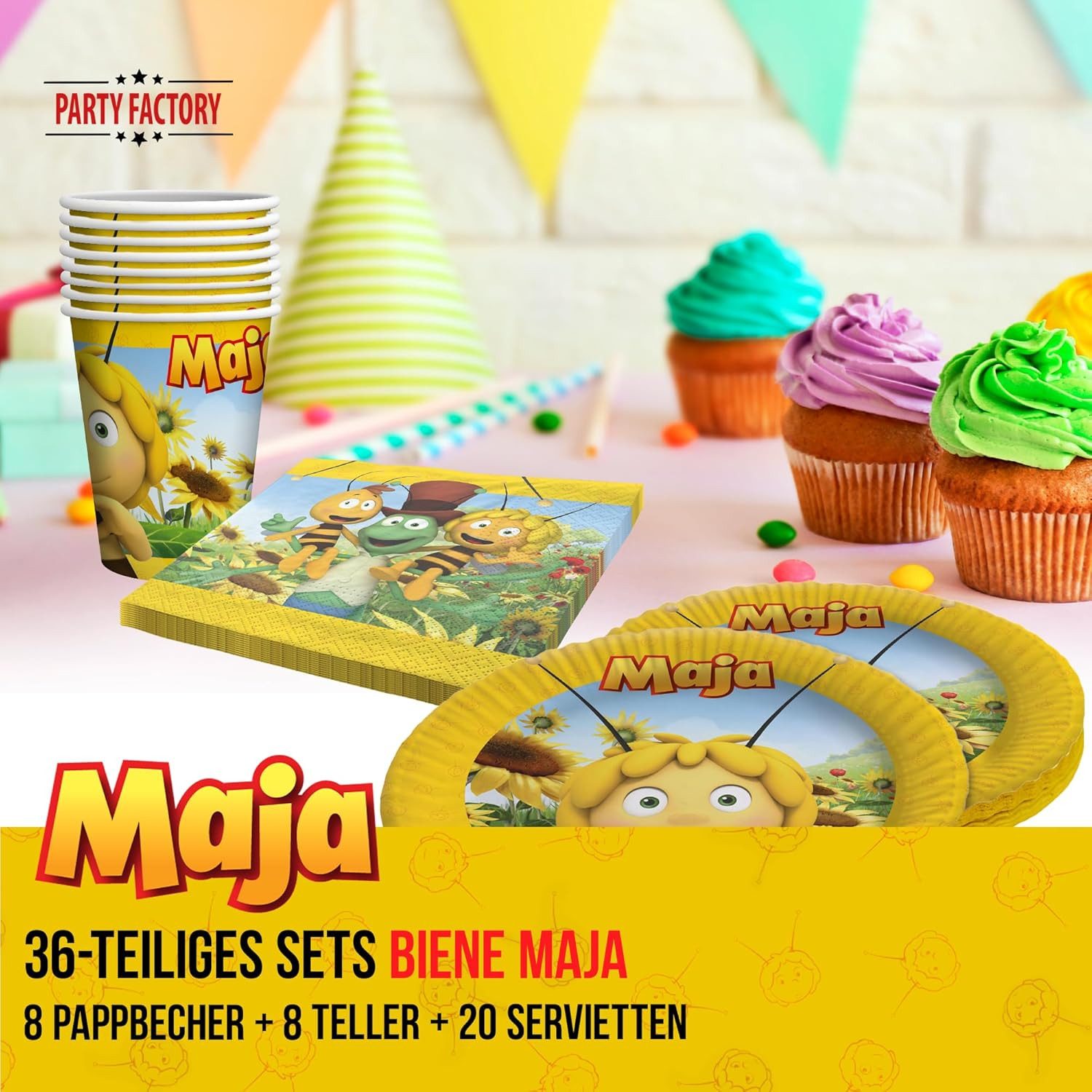 Party Factory Dekoteller Biene Maja 36-teiliges Party Geschirr-Set, für 8 P günstig online kaufen
