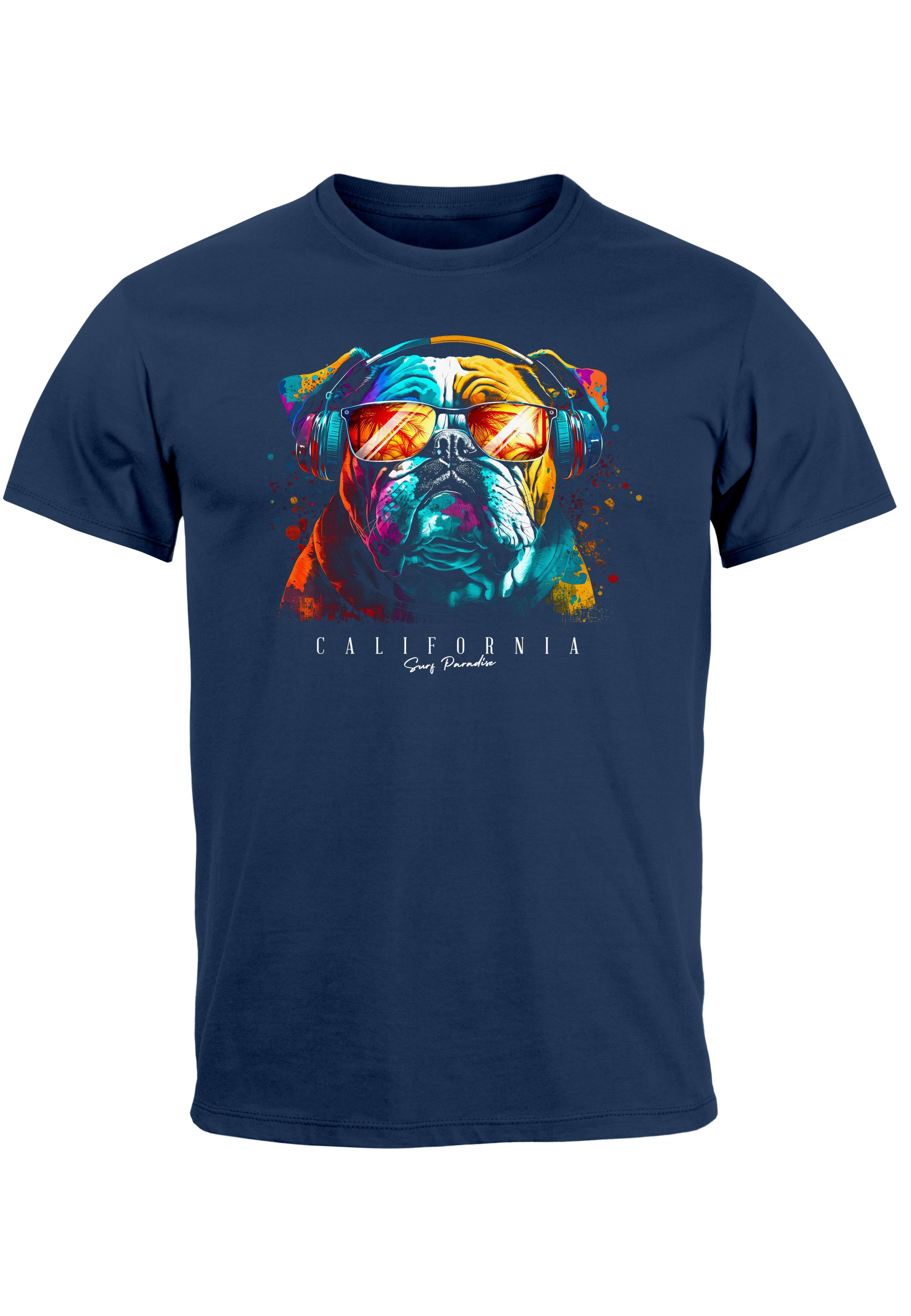 A California Bulldog Print Neverless DJ Print Print-Shirt Motiv Kunst mit Musik navy T-Shirt Herren Fashion