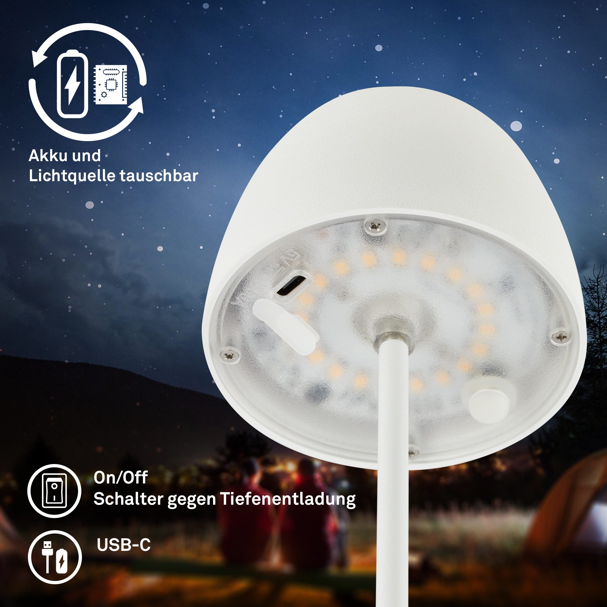 Briloner Leuchten Tischleuchte Akku Tischlampe dimmbar kabellos Außen/Innen, Ladestation, LED fest integriert, 2700K - Extra - Warmweiß, Tischlampe kabellos 20,5 x 8 cm Weiß 1,5W Wohnzimmer Schlafzimmer