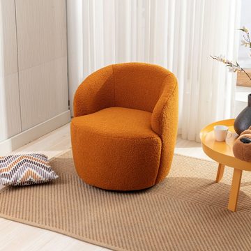 HAUSS SPLOE Drehstuhl mit schwarzem pulverbeschichtetem Metallring, aus Teddystoff, orange