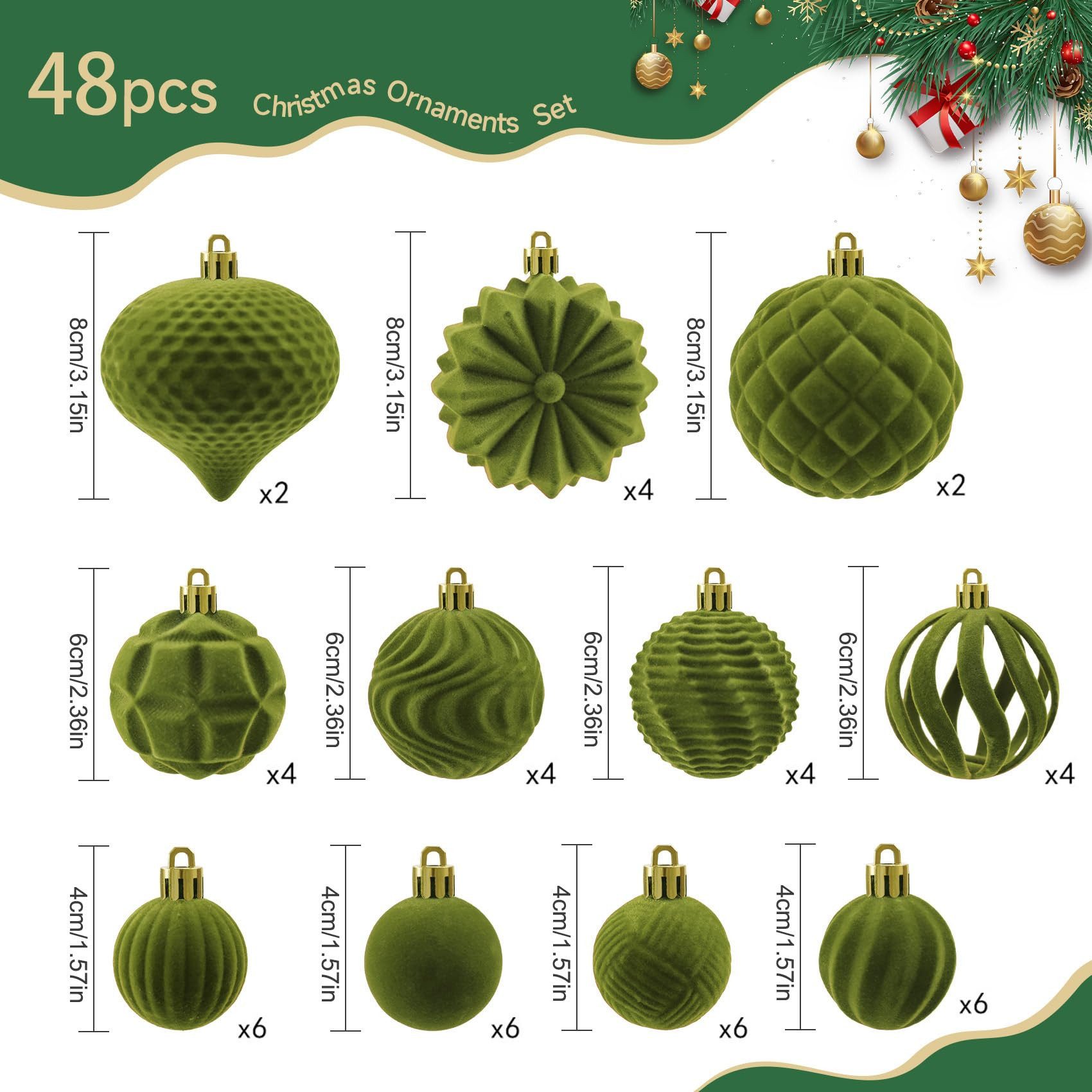 Bomiclss Weihnachtsbaumkugel 48 Stück Samt Weihnachtsbaum Kugeln, Weihnachtsbaum Dekorationskugeln – Bild 2 von 5