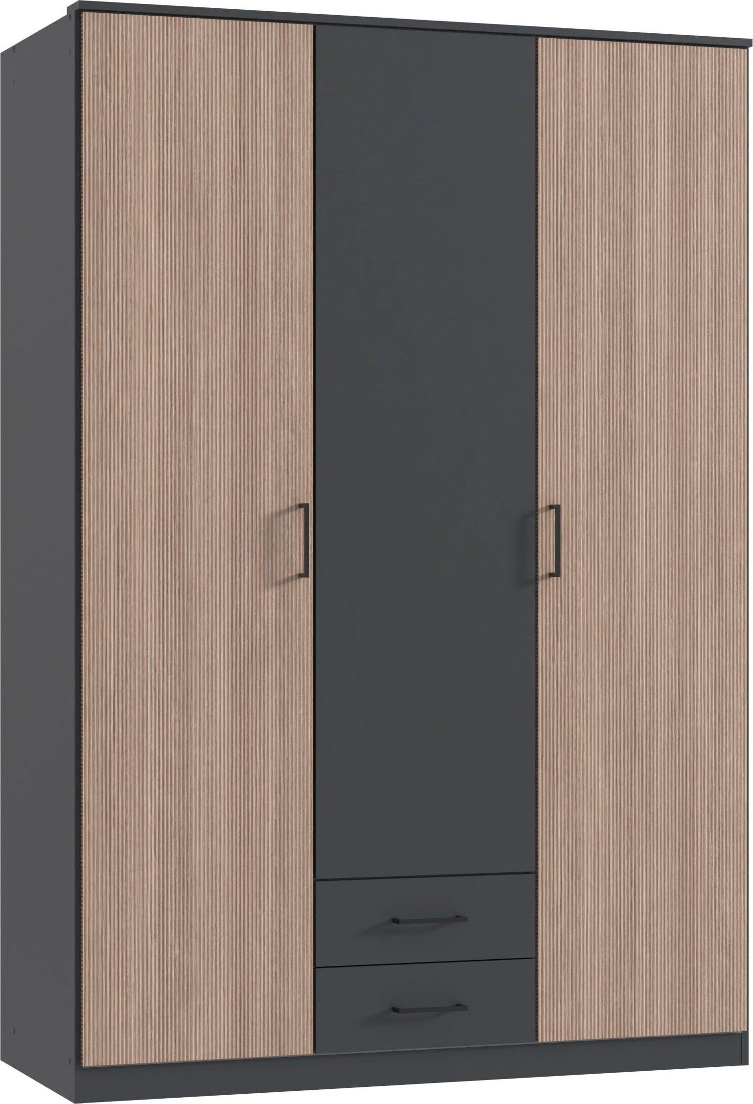 Wimex Kleiderschrank Fulda, 135 oder 180/58/199cm, 2 Schubladen, Made in Germany (mit Kranzleiste) besonderer Look durch Multiplex Optik, mit oder ohne Glasauflage