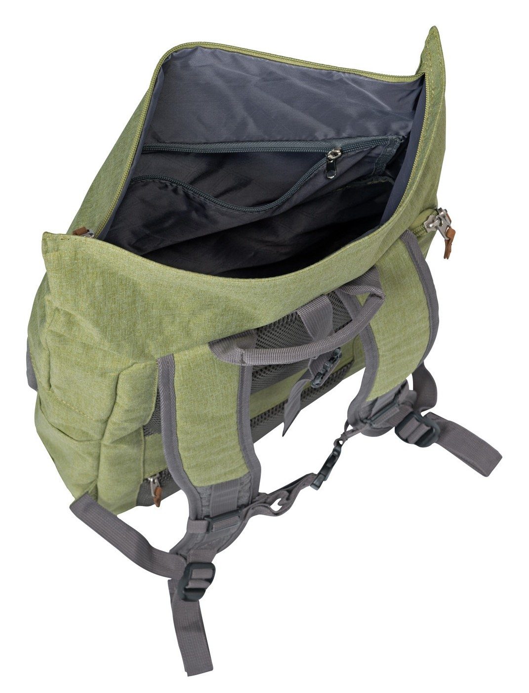 travelite Daypack BASICS viel grün/grau Rollup Rucksack, mit Stauraum