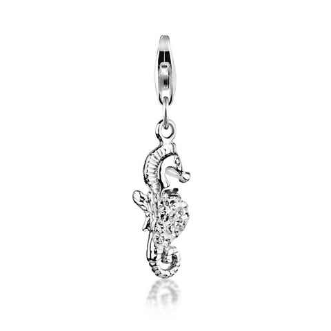 Nenalina Charm-Einhänger Seepferdchen Kristalle Meer 925 Silber, Seepferdchen