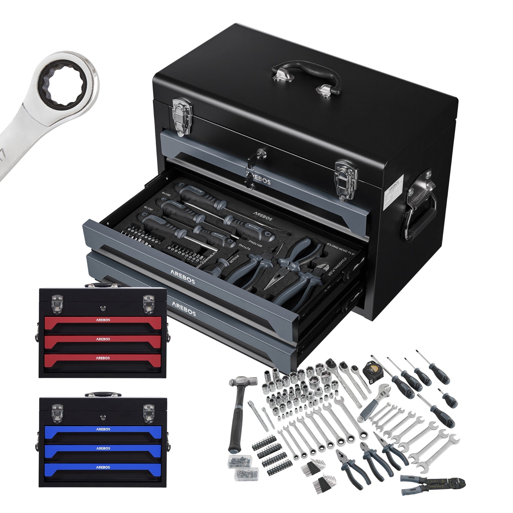Arebos Werkzeugkoffer 172-tlg. mit Chrom-Vanadium Steckschlüsseln & Werkzeugset (Set, 108 St)