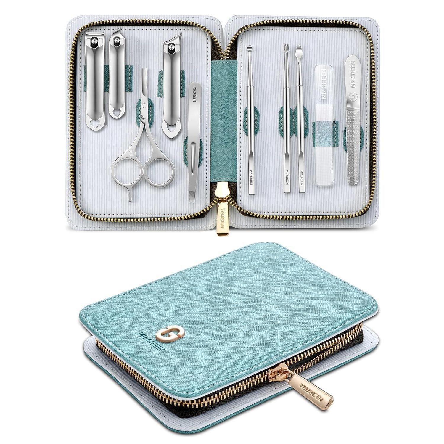 LuxusKollektion Nagelknipser-Set Maniküre Pediküre Set 10-teilig in Ledertasche - Hochwertiges