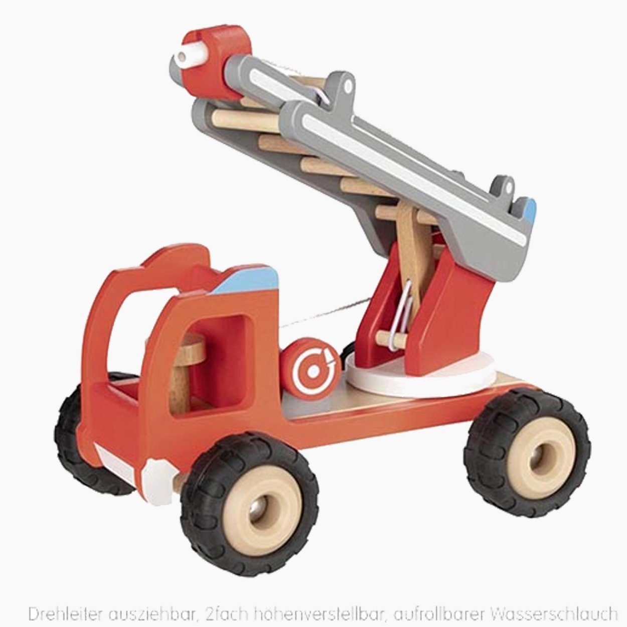 goki Spielzeug-Feuerwehr Feuerwehr Leiterwagen, Drehleiter ist 2-fach  höhenverstellbar