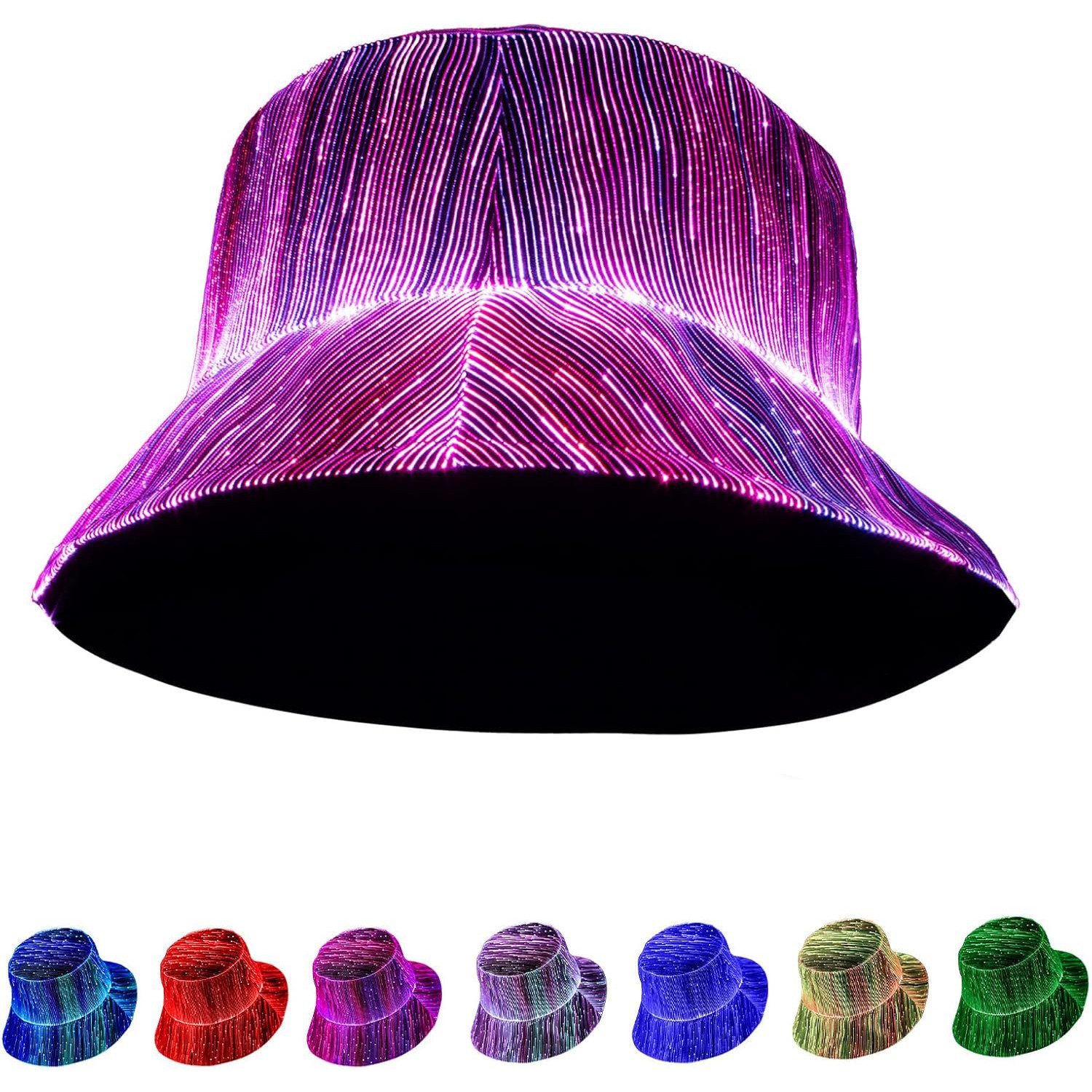 VIVIHEYDAY Partyanzug LED Rave-Hut, LED Licht Up Fischerhut USB-Aufladung, 7 Farben, & 5 Beleuchtungsmodi, Festival Accessories