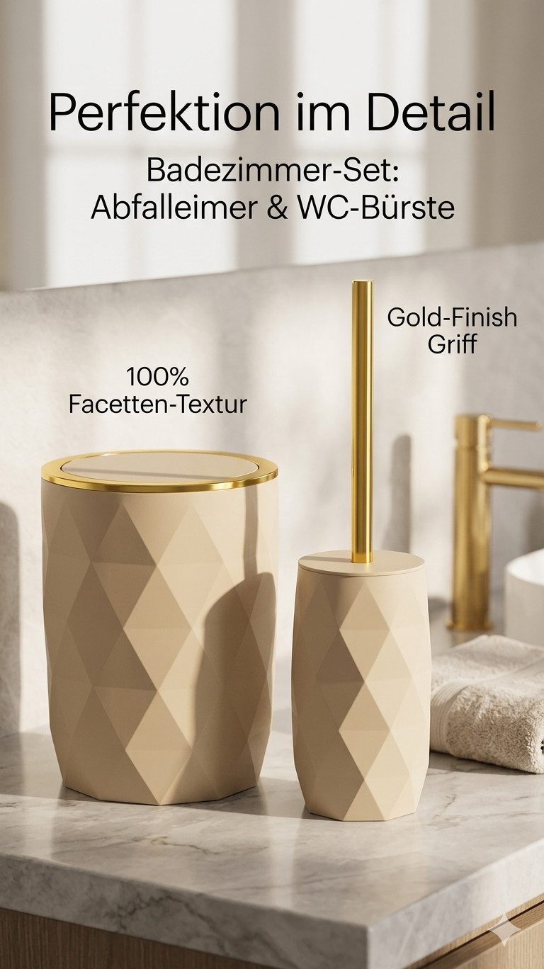 TENDANCE Badaccessoire-Set 2 teilig Toilettenbürste und Kosmetikeimer 6 Liter Goldtouch – Bild 4 von 5